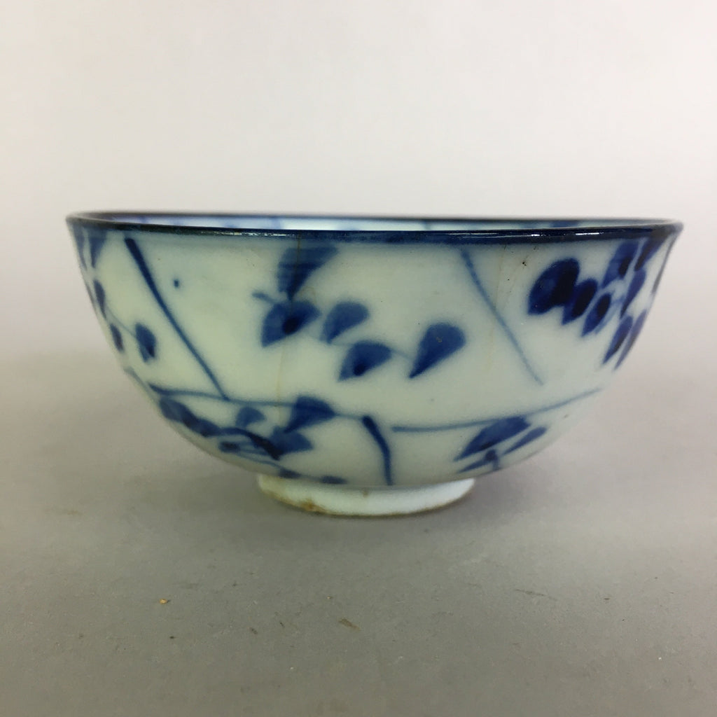 Japanese Porcelain Small Bowl Vtg Kobachi Blue White Leaves Sometsuke PP479