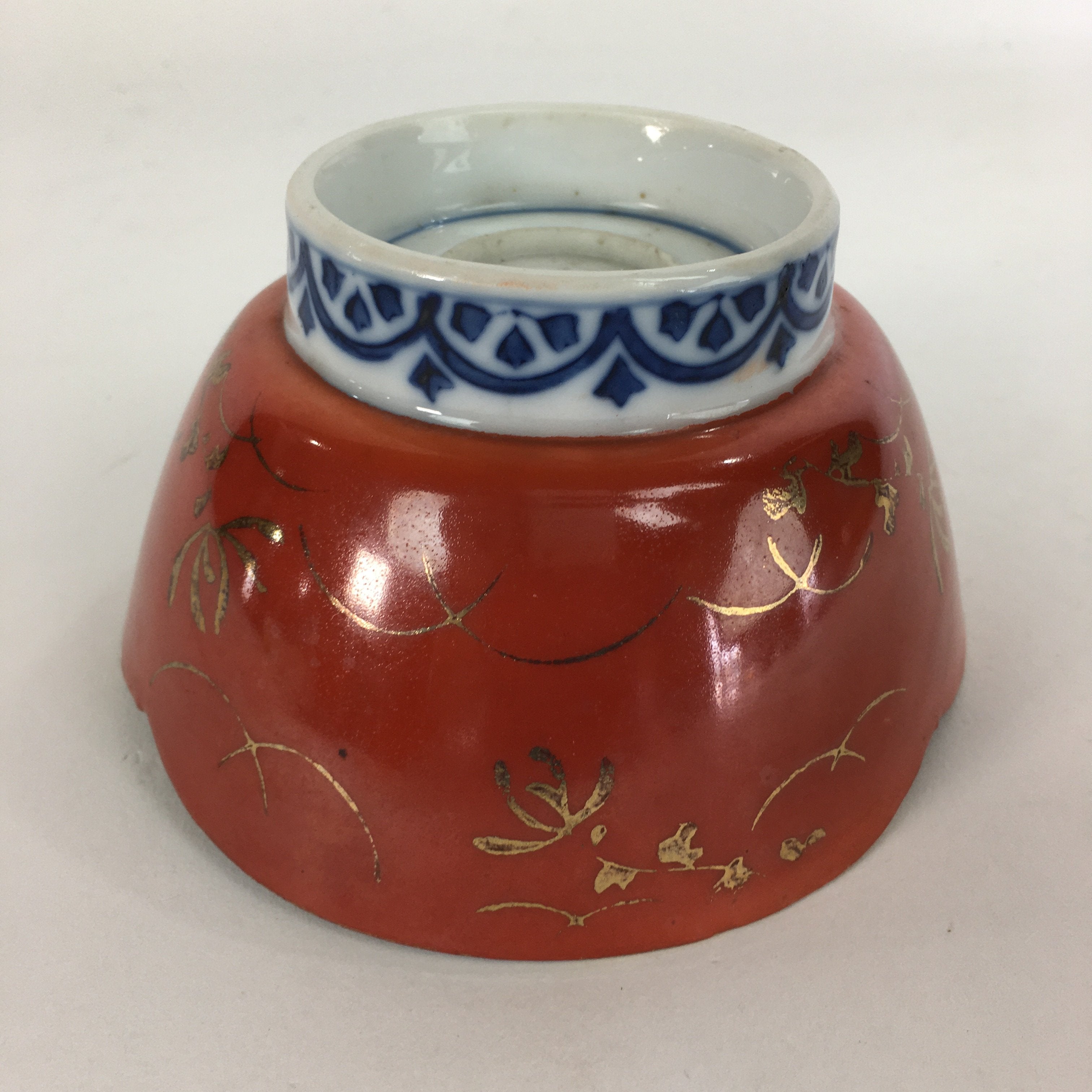Japanese Porcelain Small Bowl Vtg Kobachi Red White Sometsuke Flower Pattern PP5