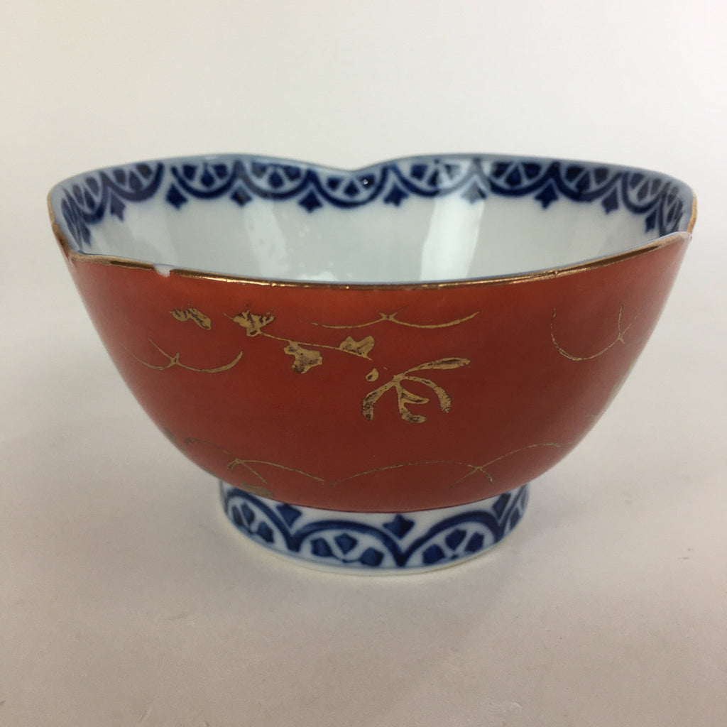 Japanese Porcelain Small Bowl Vtg Kobachi Red White Sometsuke Flower Pattern PP5