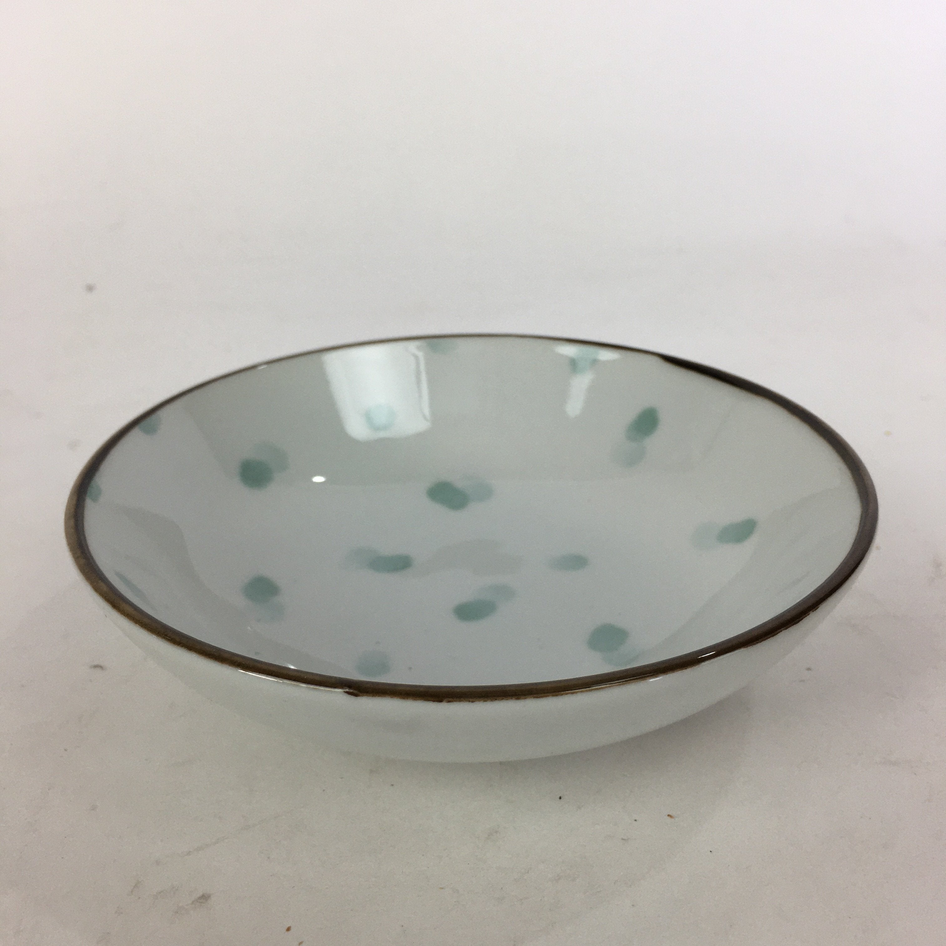 Japanese Porcelain Small Bowl Vtg Kobachi Sometsuke Small Green Polka Dots QT119