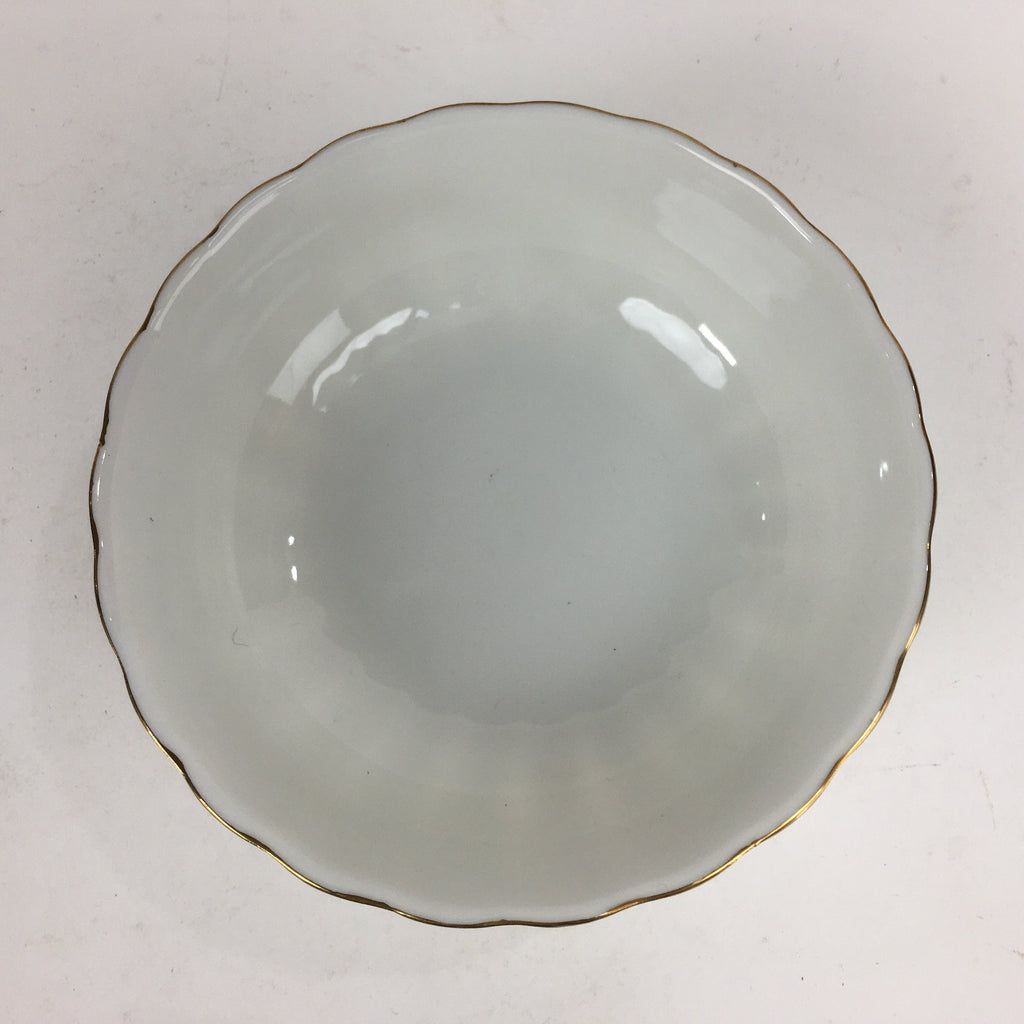 Japanese Porcelain Small Bowl Vtg Shozan White Bowl Wavy Shape Gold Line QT144