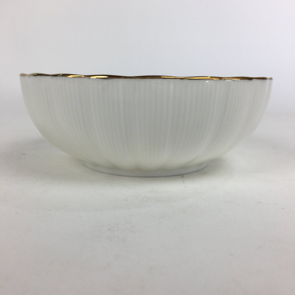 Japanese Porcelain Small Bowl Vtg Shozan White Bowl Wavy Shape Gold Line QT144