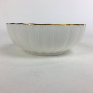 Japanese Porcelain Small Bowl Vtg Shozan White Bowl Wavy Shape Gold Line QT144