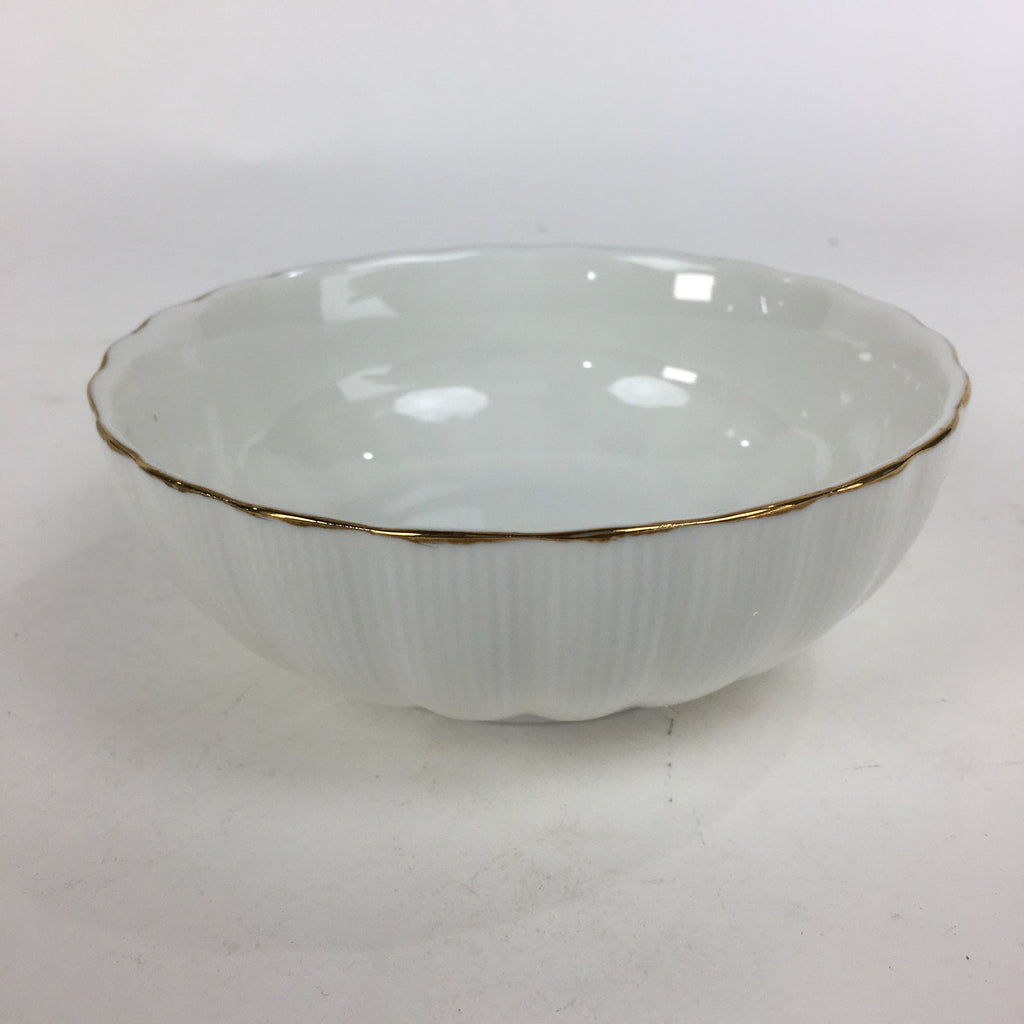 Japanese Porcelain Small Bowl Vtg Shozan White Bowl Wavy Shape Gold Line QT144