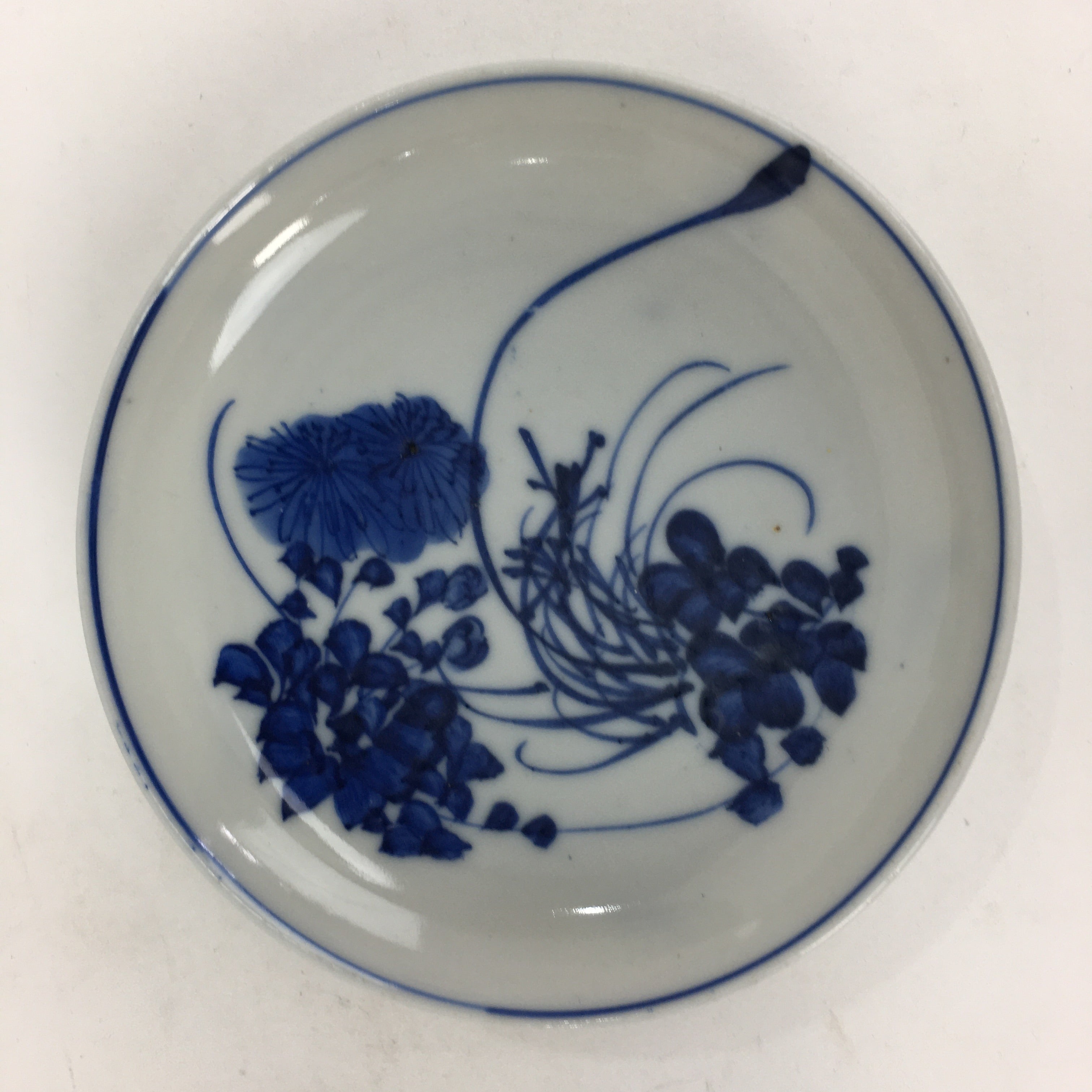 Japanese Porcelain Small Plate Kozara Vtg Blue Flower Dandelion Kozara PP804