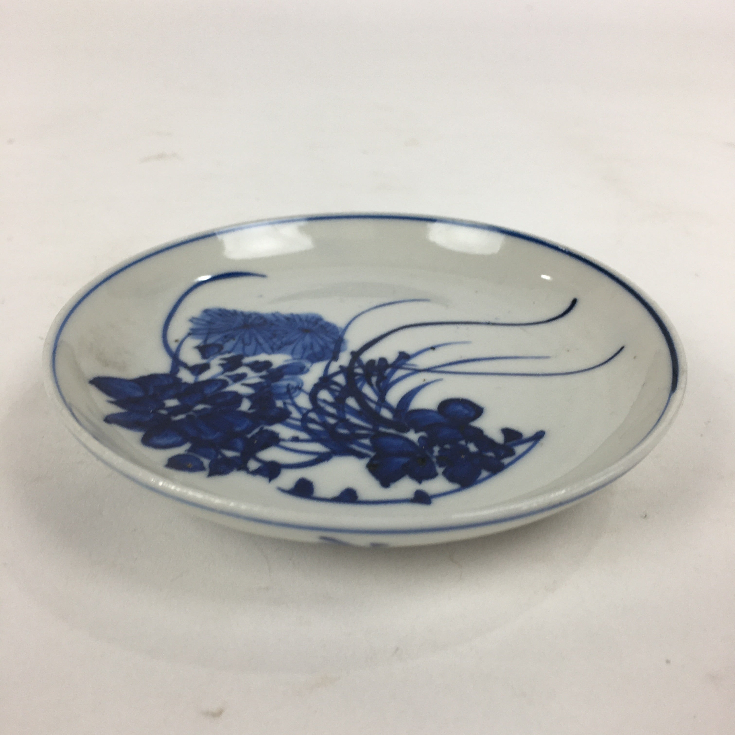 Japanese Porcelain Small Plate Kozara Vtg Blue Flower Dandelion Kozara PP807