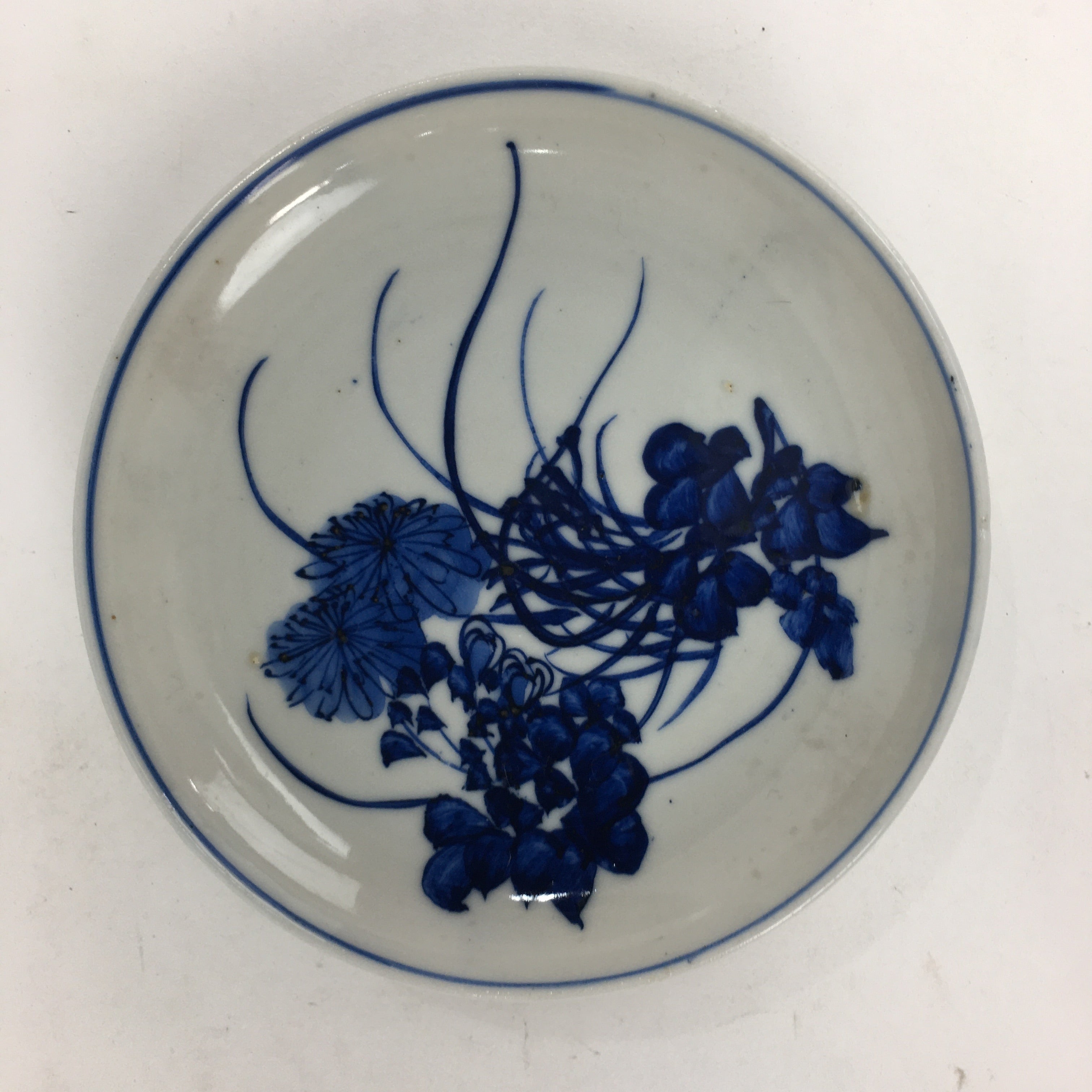 Japanese Porcelain Small Plate Kozara Vtg Blue Flower Dandelion Kozara PP808