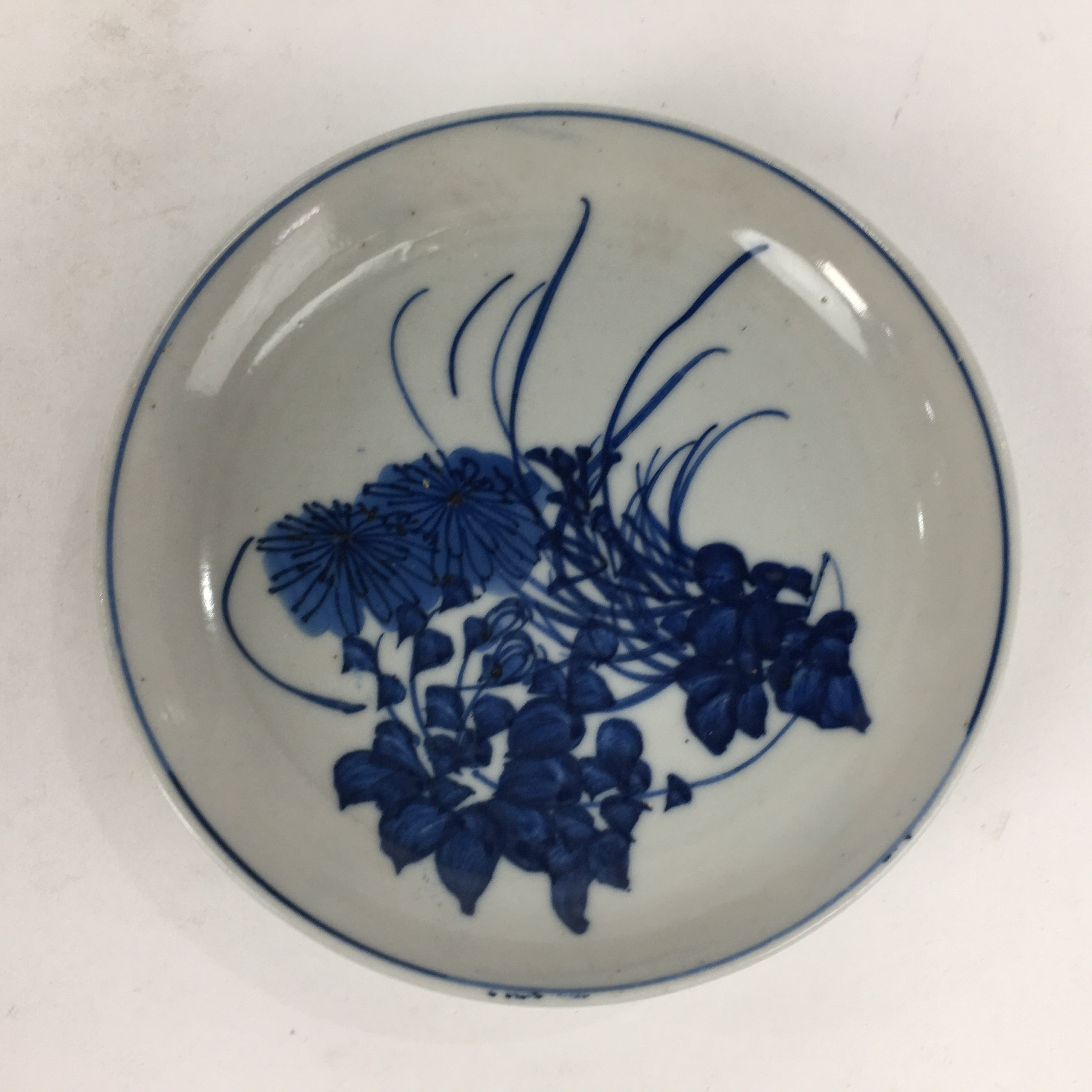 Japanese Porcelain Small Plate Kozara Vtg Blue Flower Dandelion Kozara PP810