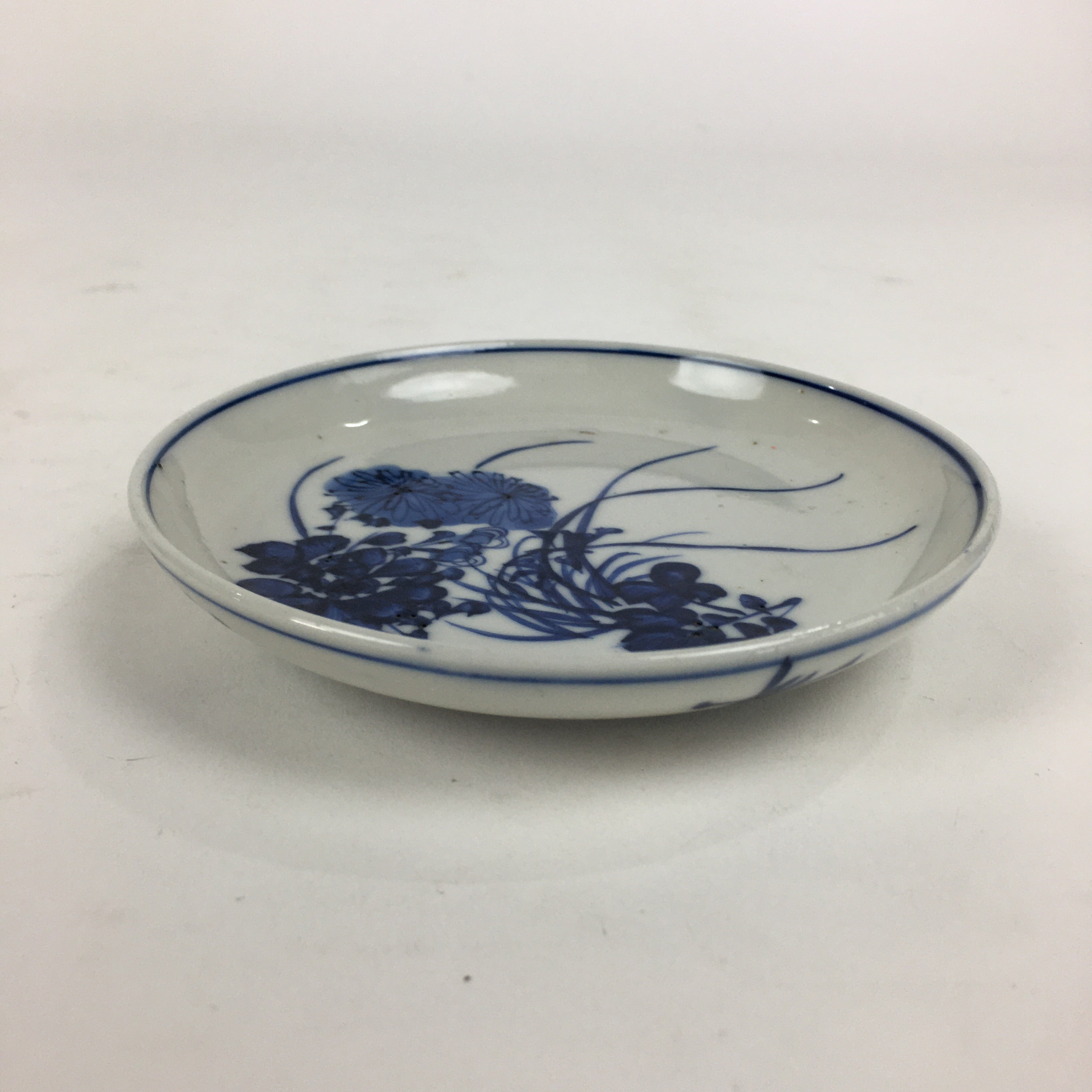 Japanese Porcelain Small Plate Kozara Vtg Blue Flower Dandelion Kozara PP813