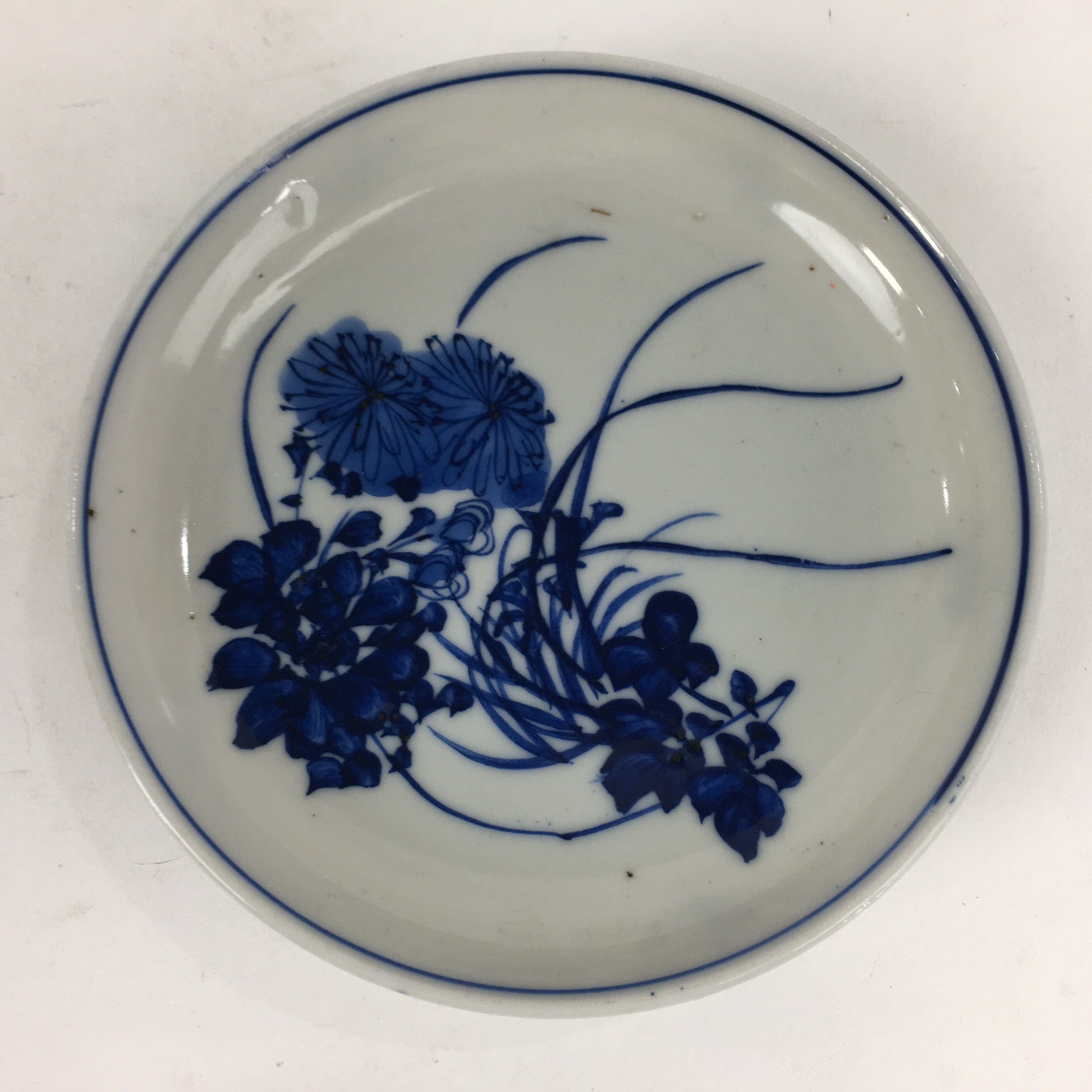 Japanese Porcelain Small Plate Kozara Vtg Blue Flower Dandelion Kozara PP813