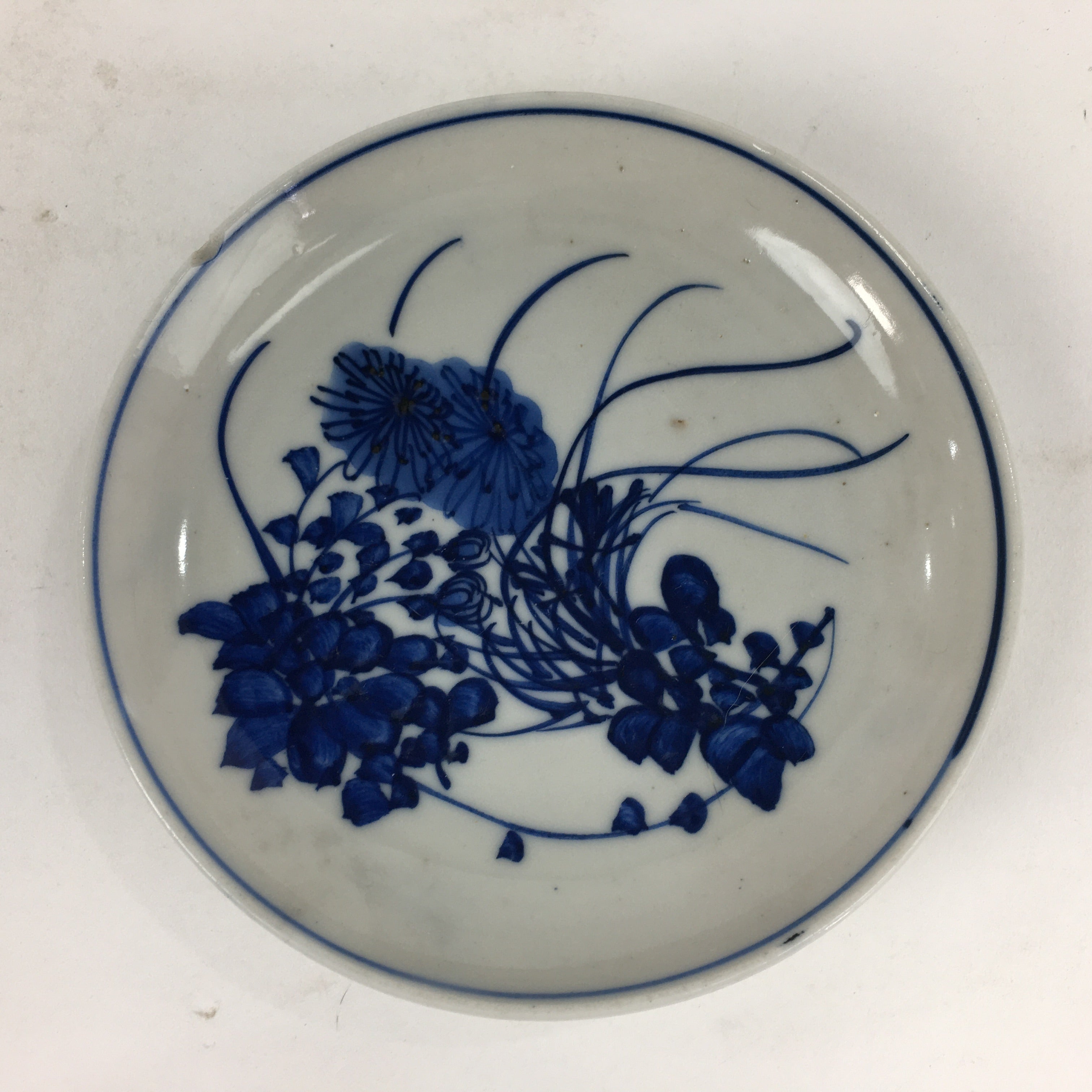 Japanese Porcelain Small Plate Kozara Vtg Blue Flower Dandelion Kozara PP815