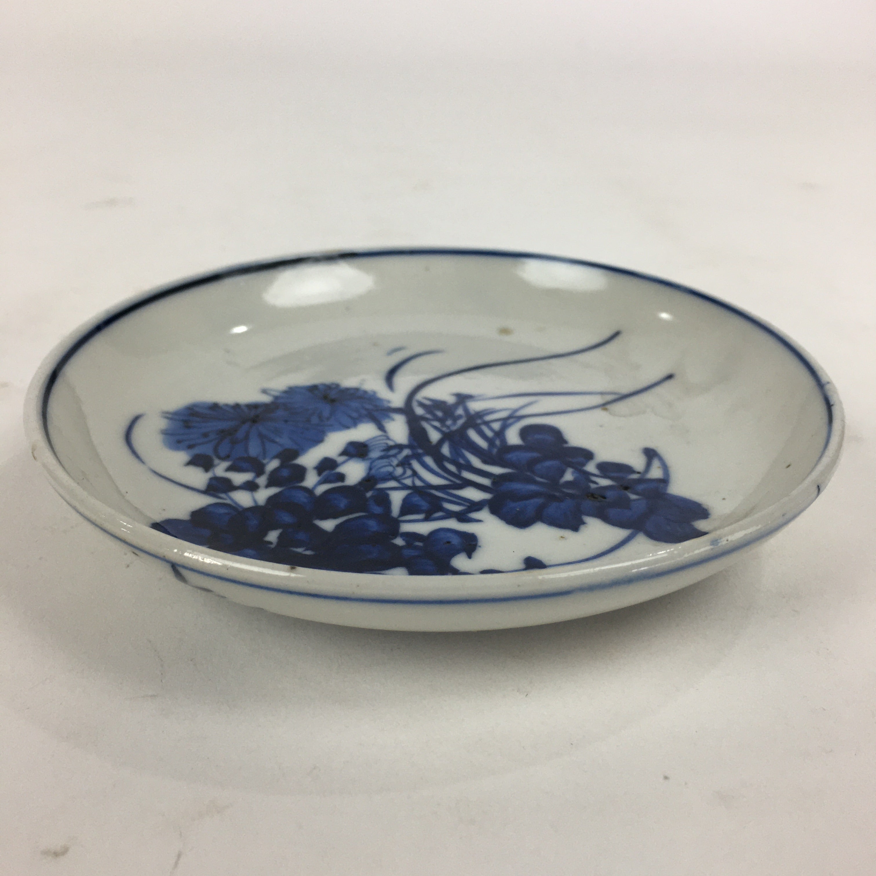 Japanese Porcelain Small Plate Kozara Vtg Blue Flower Dandelion Kozara PP816