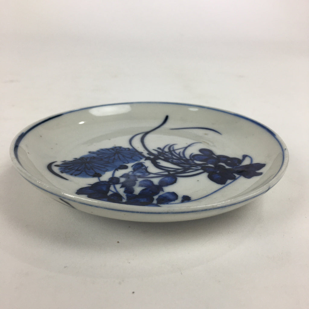 Japanese Porcelain Small Plate Kozara Vtg Blue Flower Dandelion Kozara PP817