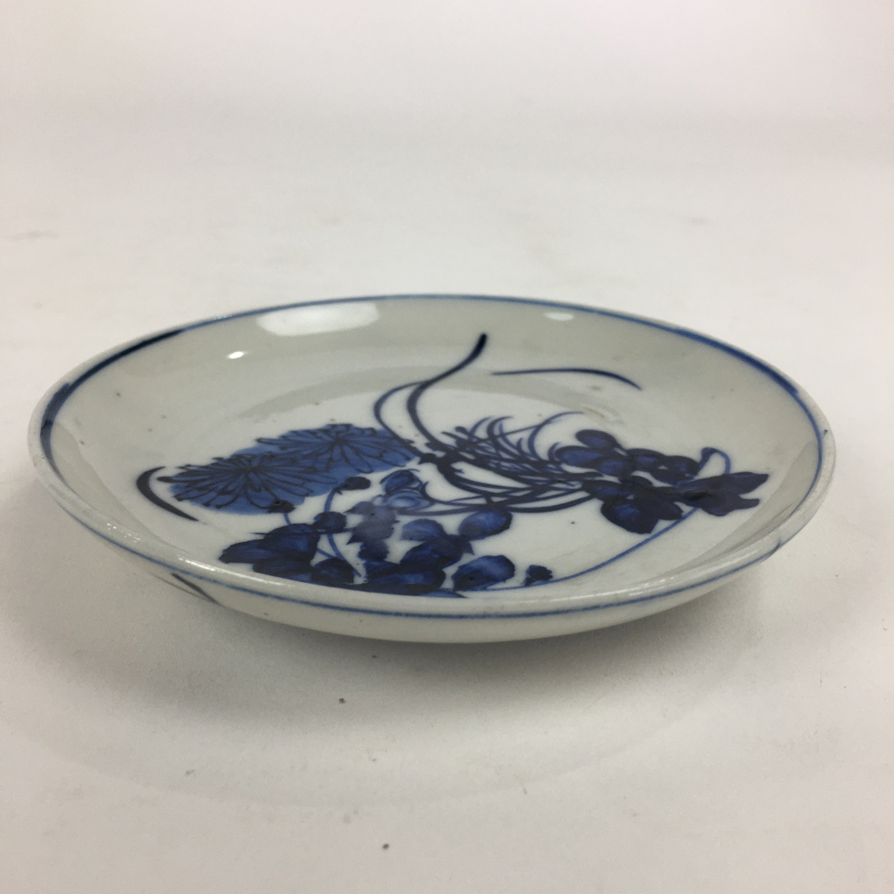 Japanese Porcelain Small Plate Kozara Vtg Blue Flower Dandelion Kozara PP817