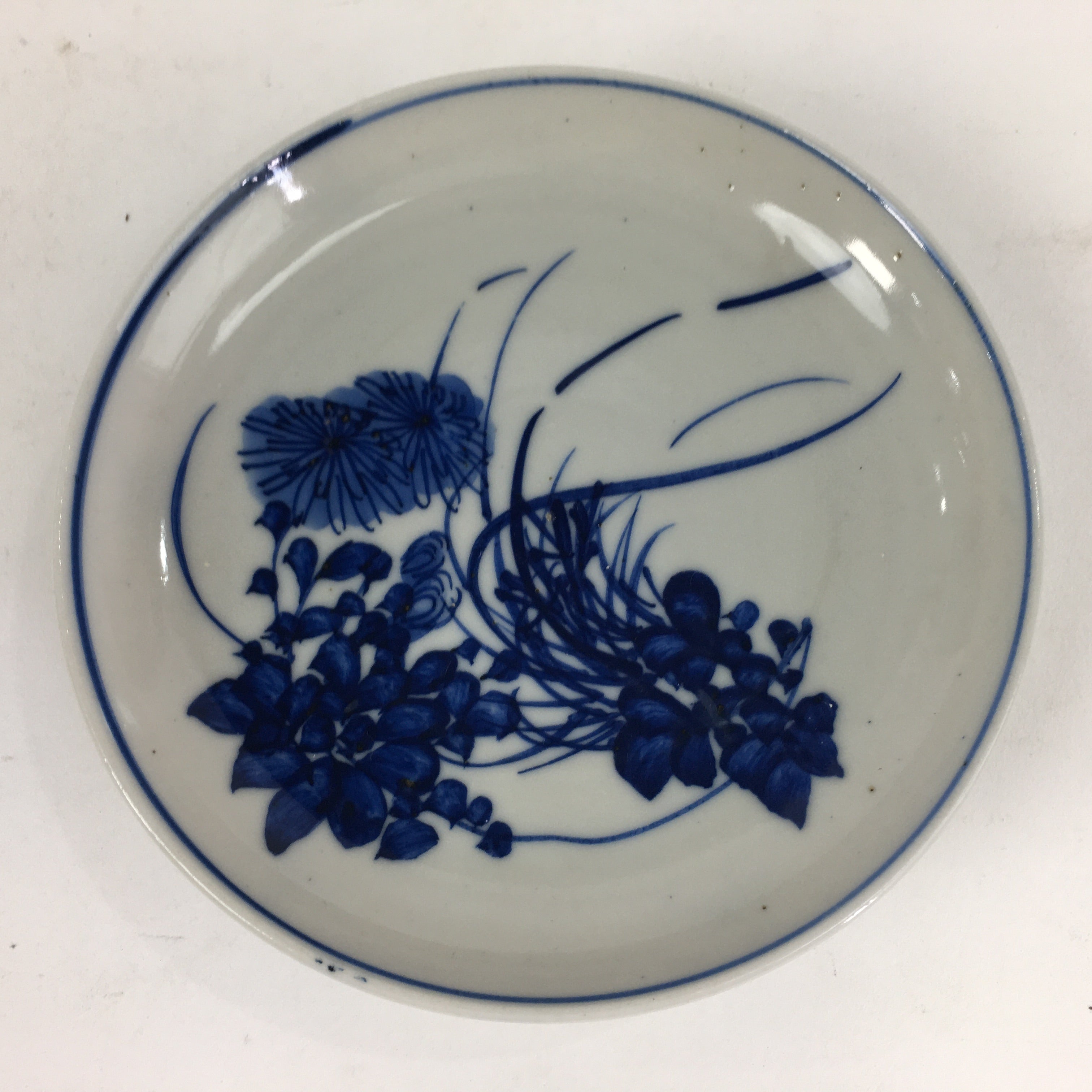 Japanese Porcelain Small Plate Kozara Vtg Blue Flower Dandelion Kozara PP818