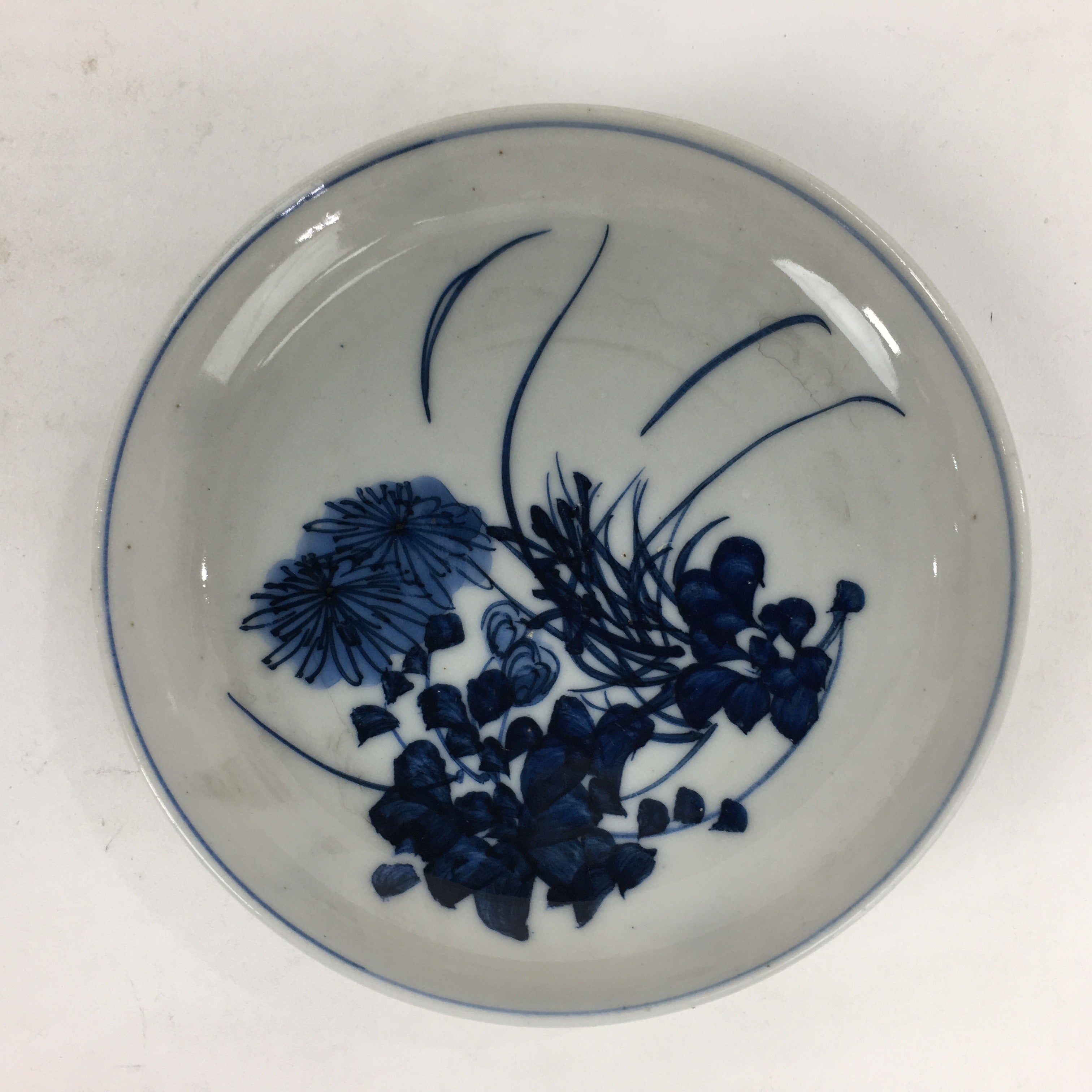Japanese Porcelain Small Plate Kozara Vtg Blue Flower Dandelion Kozara PP820
