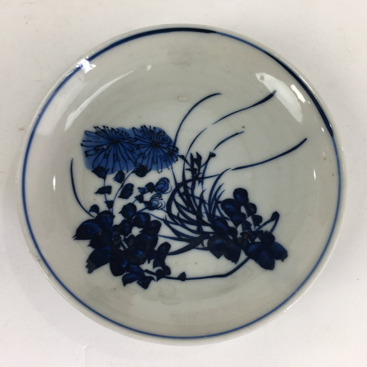 Japanese Porcelain Small Plate Kozara Vtg Blue Flower Dandelion Kozara PP821