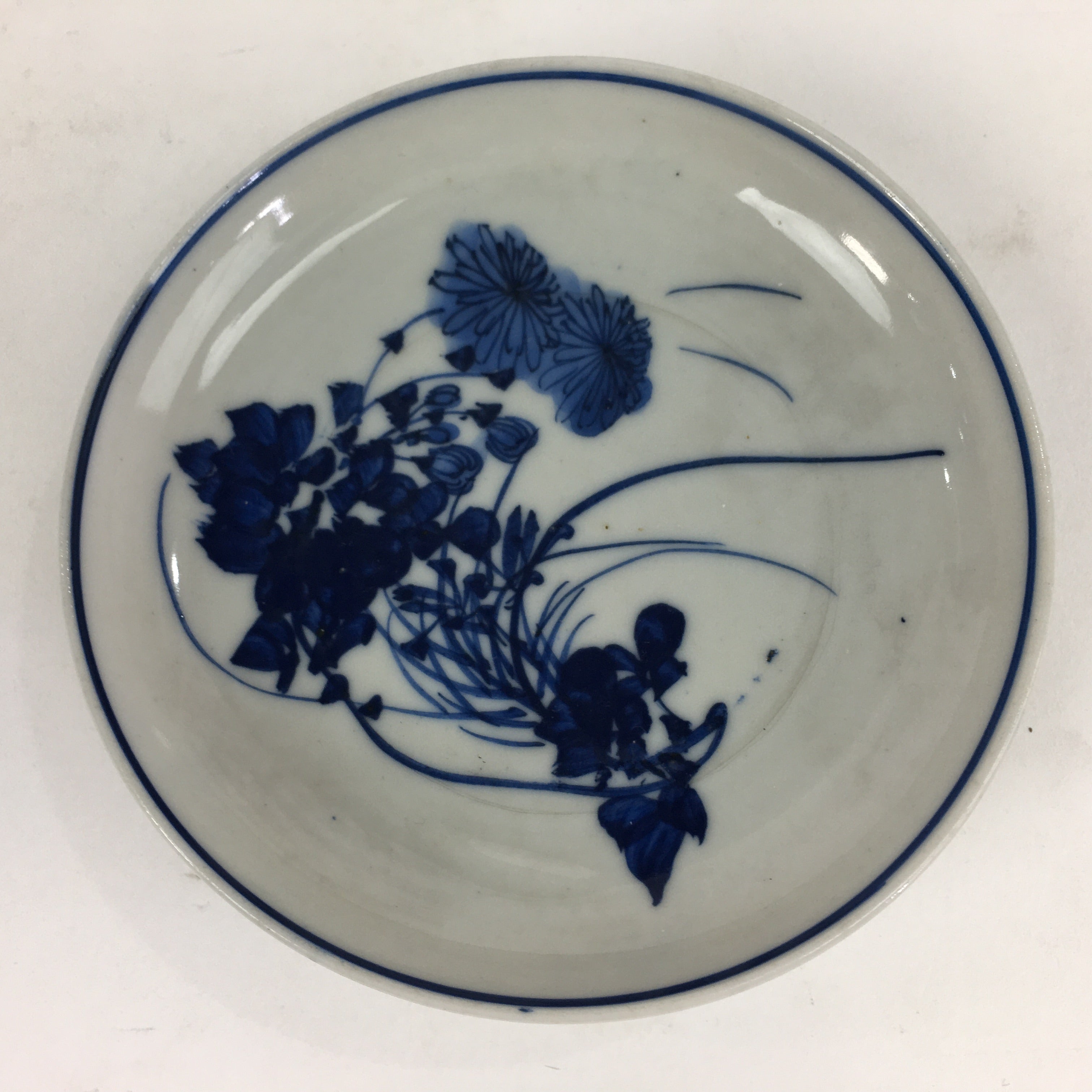 Japanese Porcelain Small Plate Kozara Vtg Blue Flower Dandelion Kozara PP823