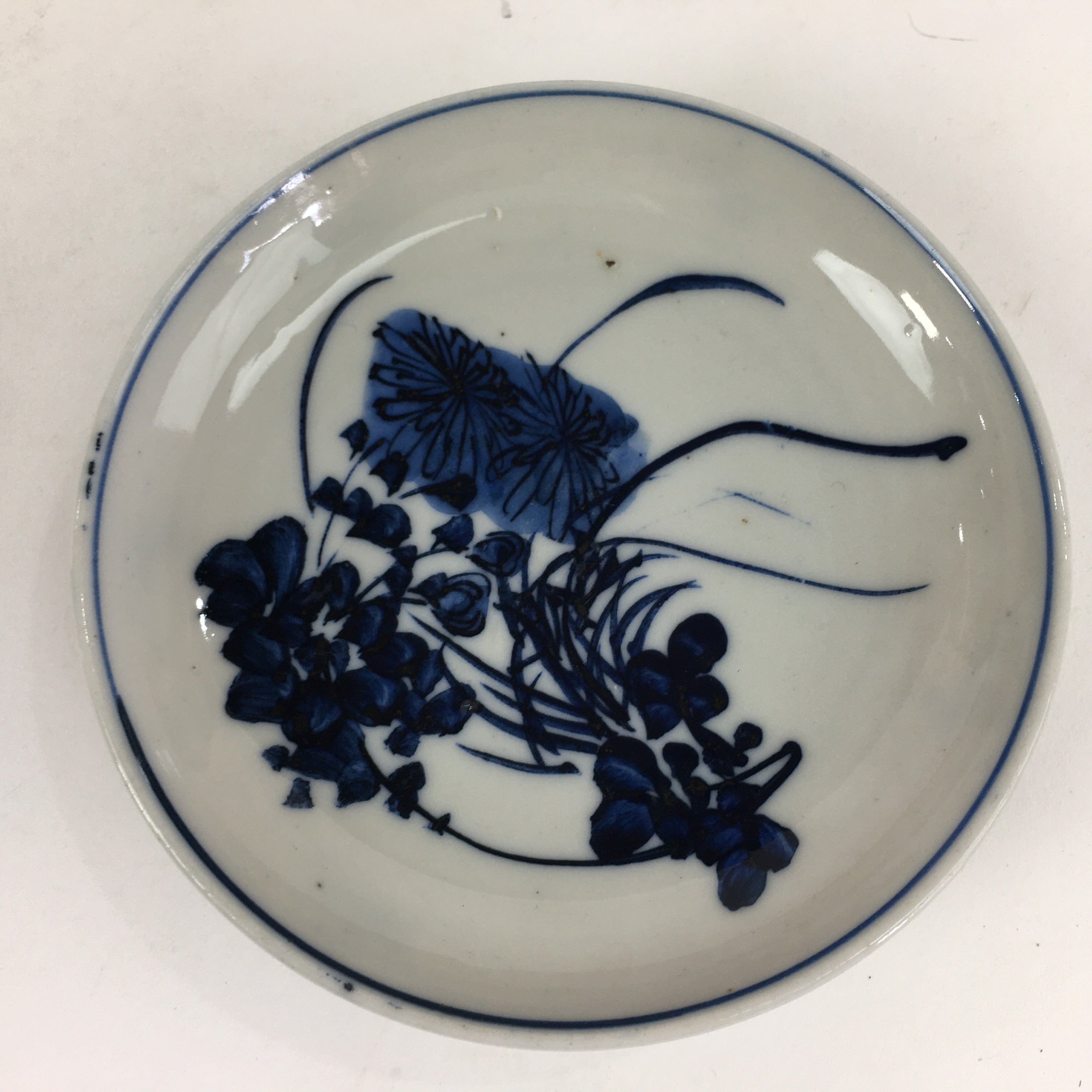 Japanese Porcelain Small Plate Kozara Vtg Blue Flower Dandelion Kozara PP824