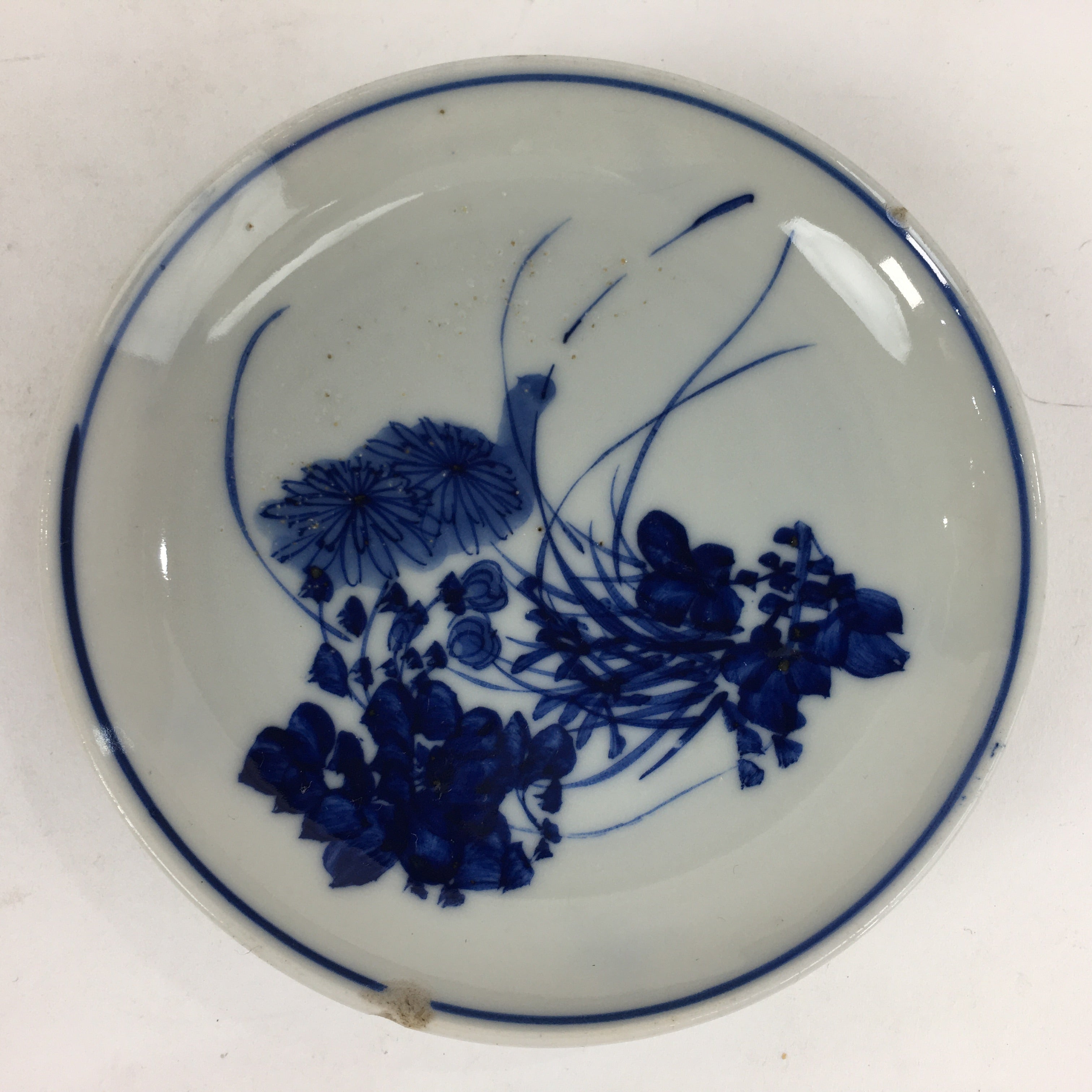 Japanese Porcelain Small Plate Kozara Vtg Blue Flower Dandelion Kozara PP825