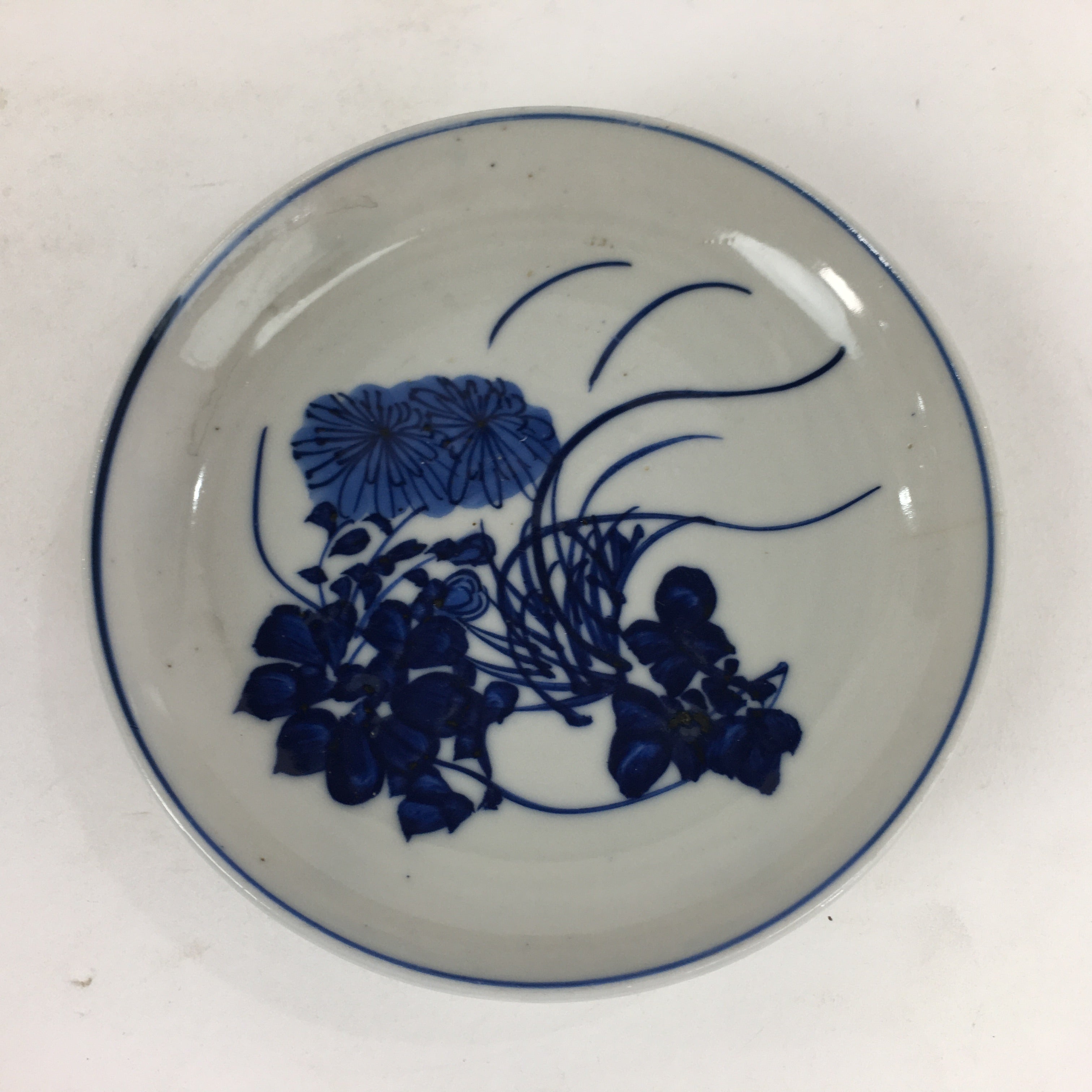 Japanese Porcelain Small Plate Kozara Vtg Blue Flower Dandelion Kozara PP827