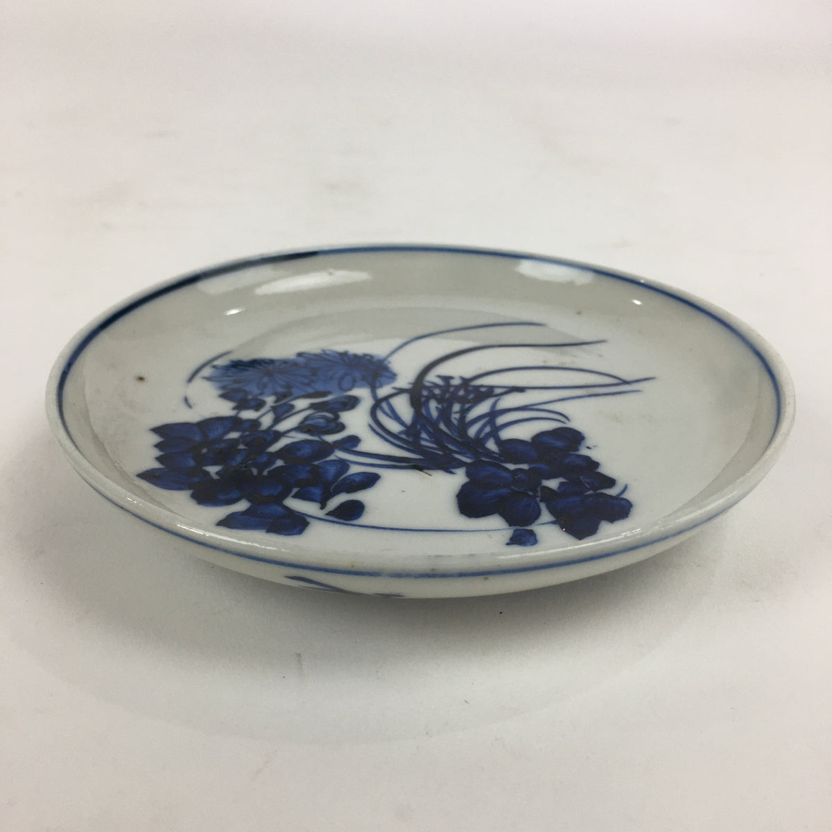 Japanese Porcelain Small Plate Kozara Vtg Blue Flower Dandelion Kozara PP828