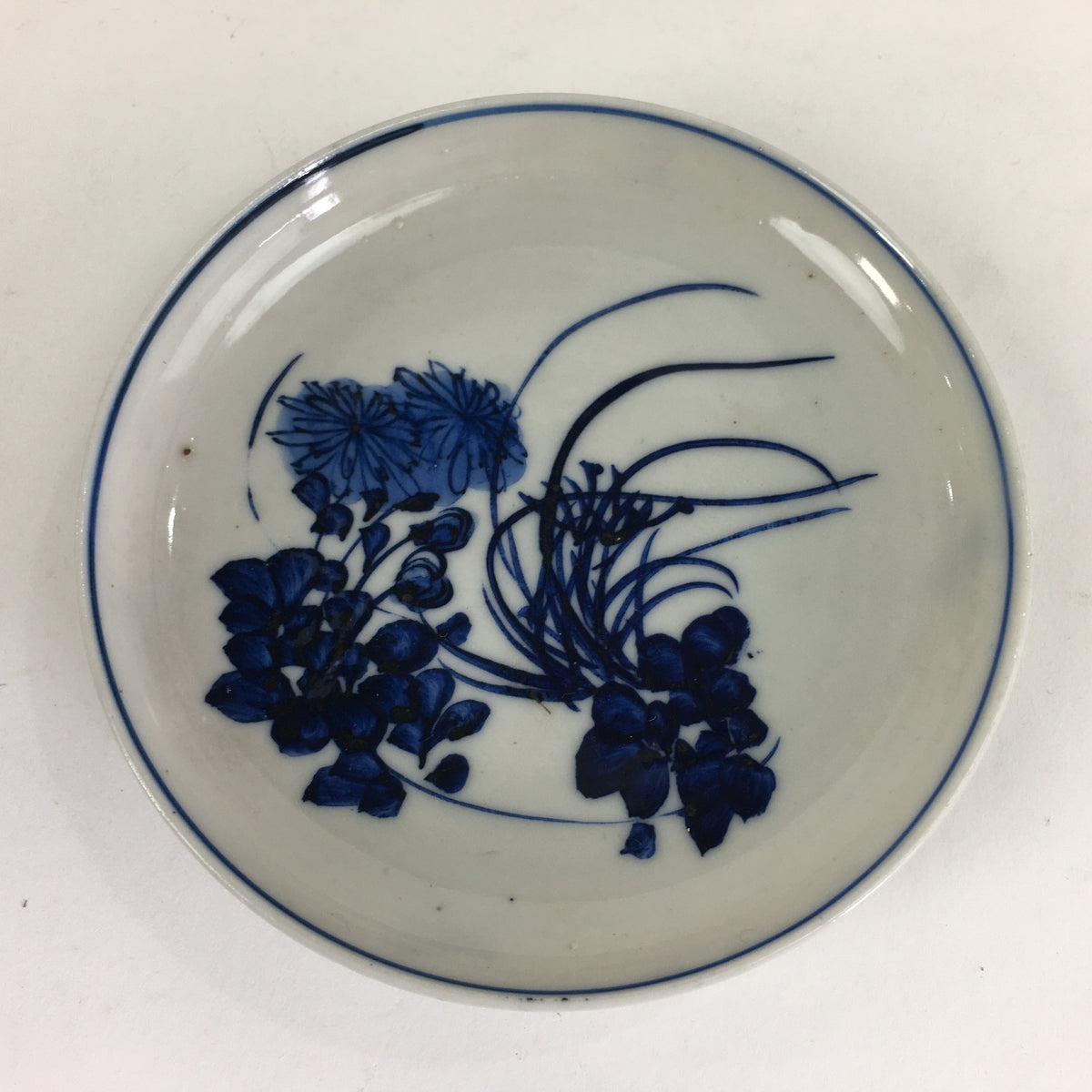 Japanese Porcelain Small Plate Kozara Vtg Blue Flower Dandelion Kozara PP828