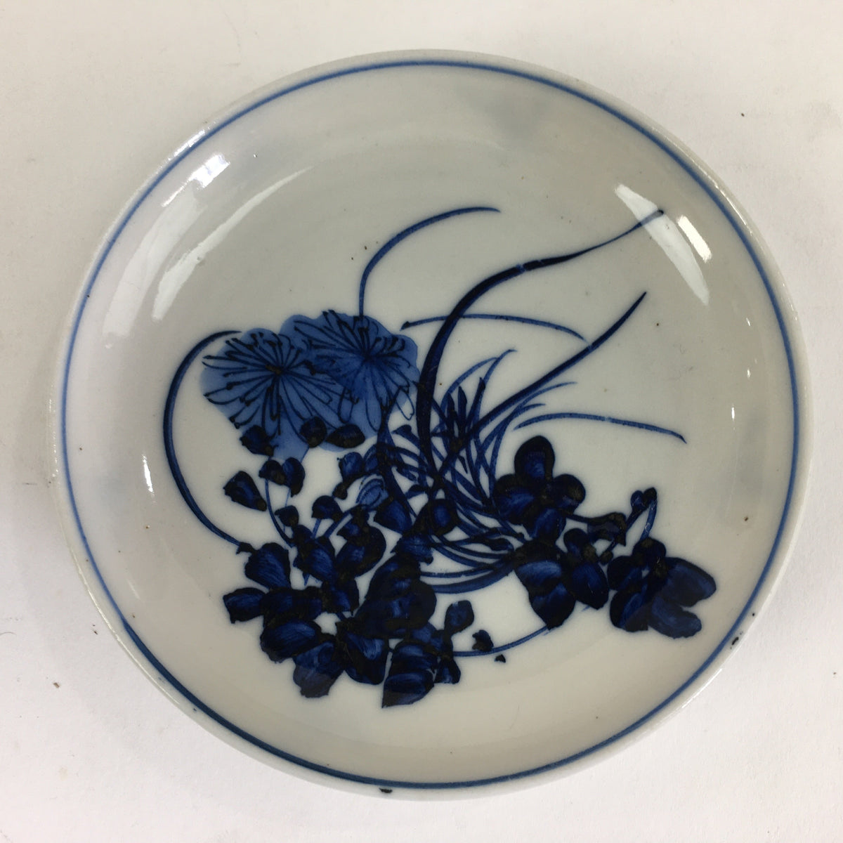 Japanese Porcelain Small Plate Kozara Vtg Blue Flower Dandelion Kozara PP830
