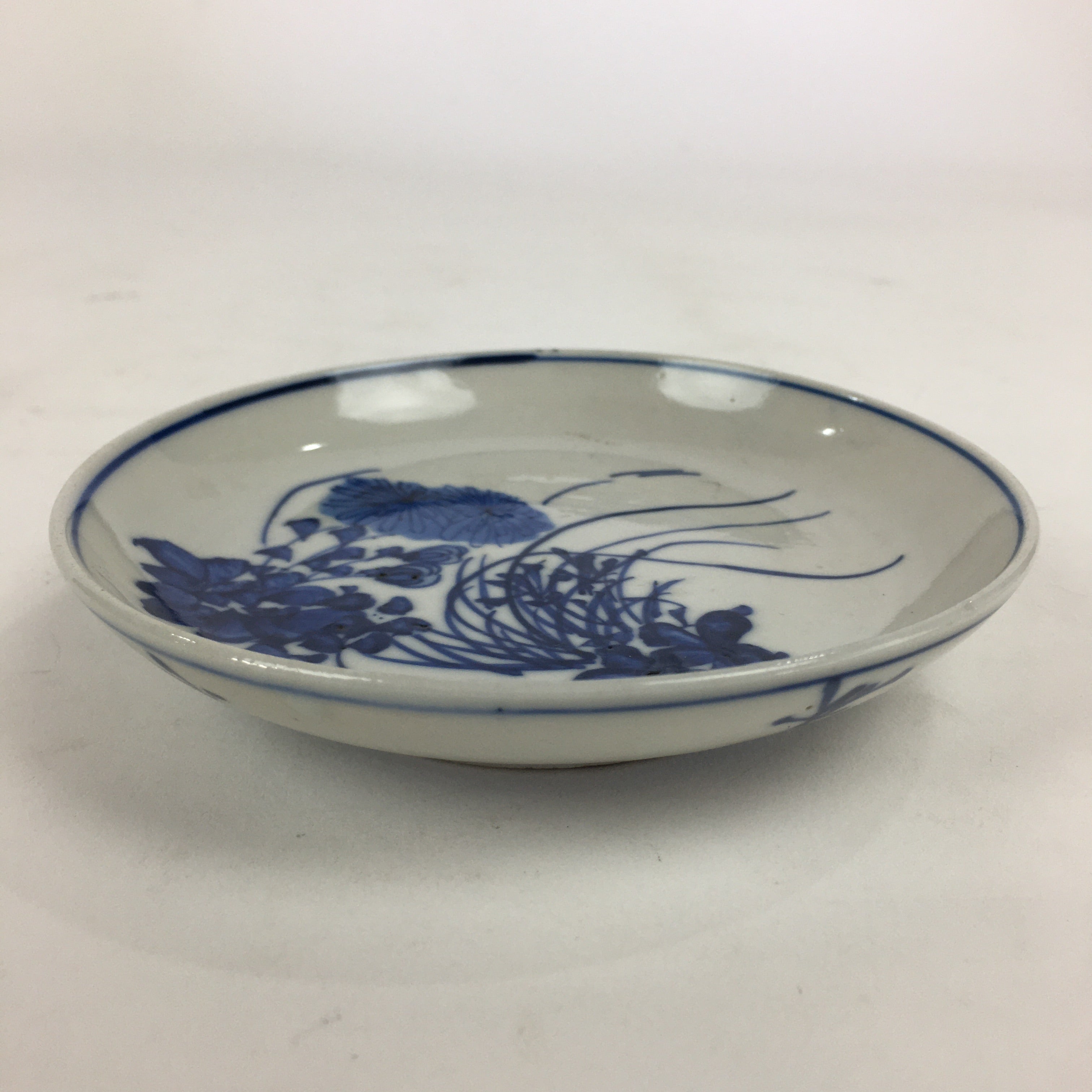 Japanese Porcelain Small Plate Kozara Vtg Blue Flower Dandelion Kozara PP831
