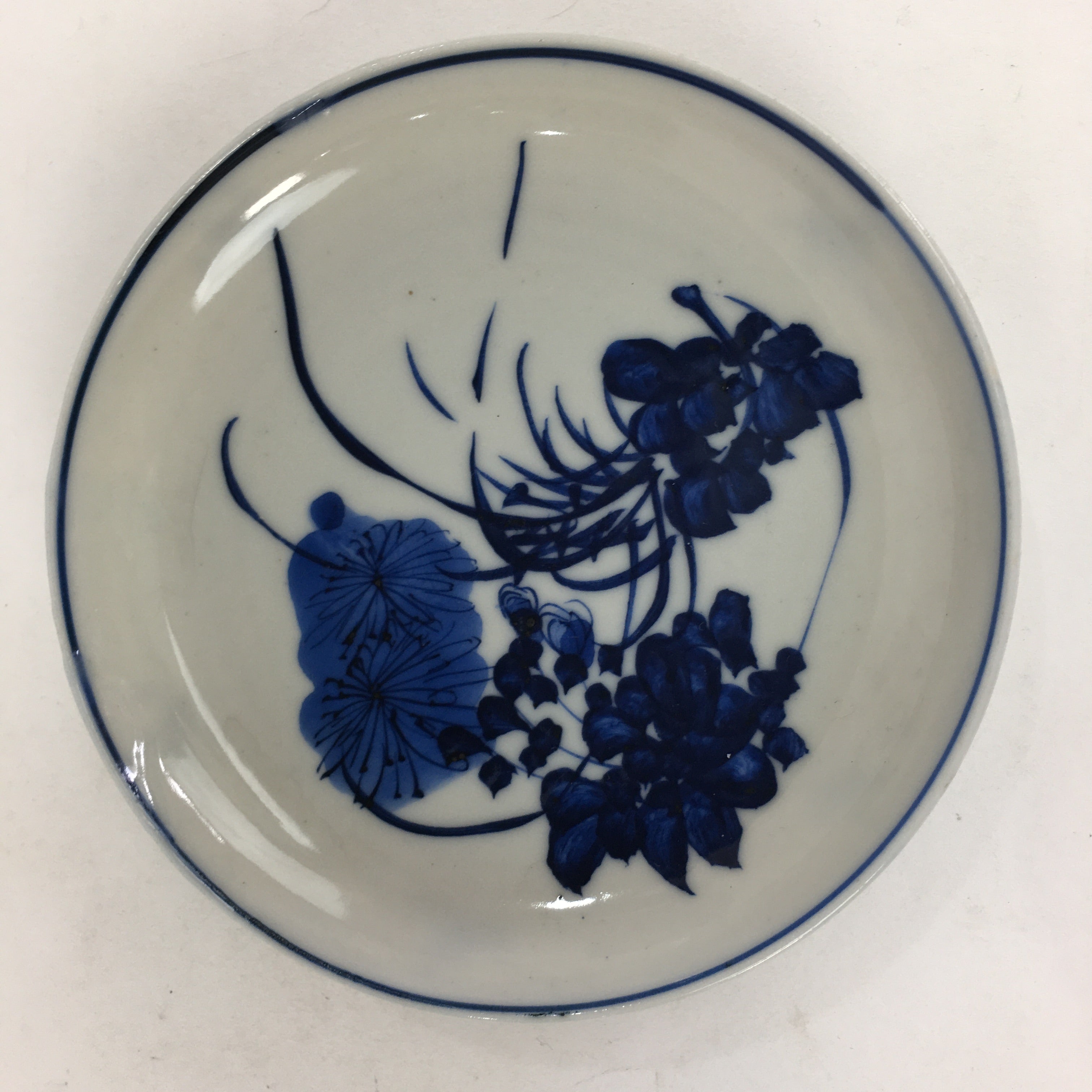 Japanese Porcelain Small Plate Kozara Vtg Blue Flower Dandelion Kozara PP832