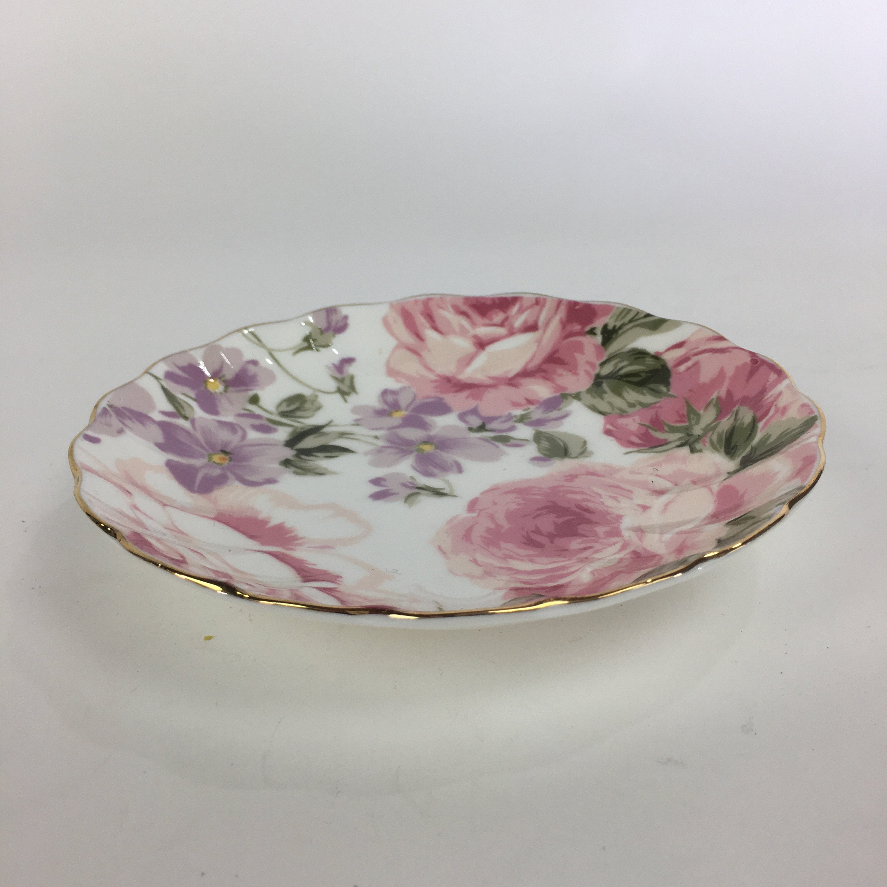 Japanese Porcelain Small Plate Kozara Vtg Bone China Marui Flower Design PP710