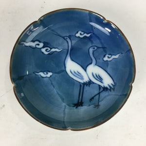 Japanese Porcelain Small Plate Kozara Vtg Round Pottery Blue Cloud Crane PP633