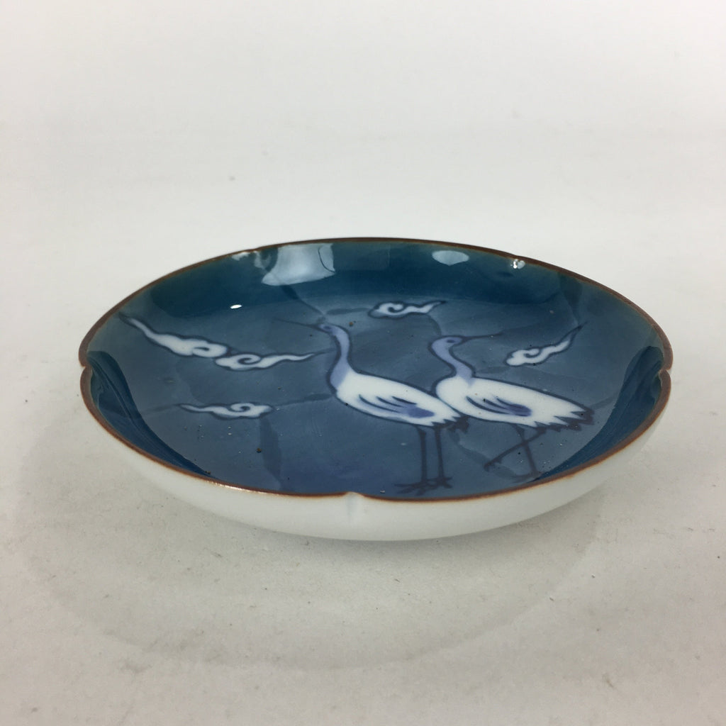Japanese Porcelain Small Plate Kozara Vtg Round Pottery Blue Cloud Crane PP634