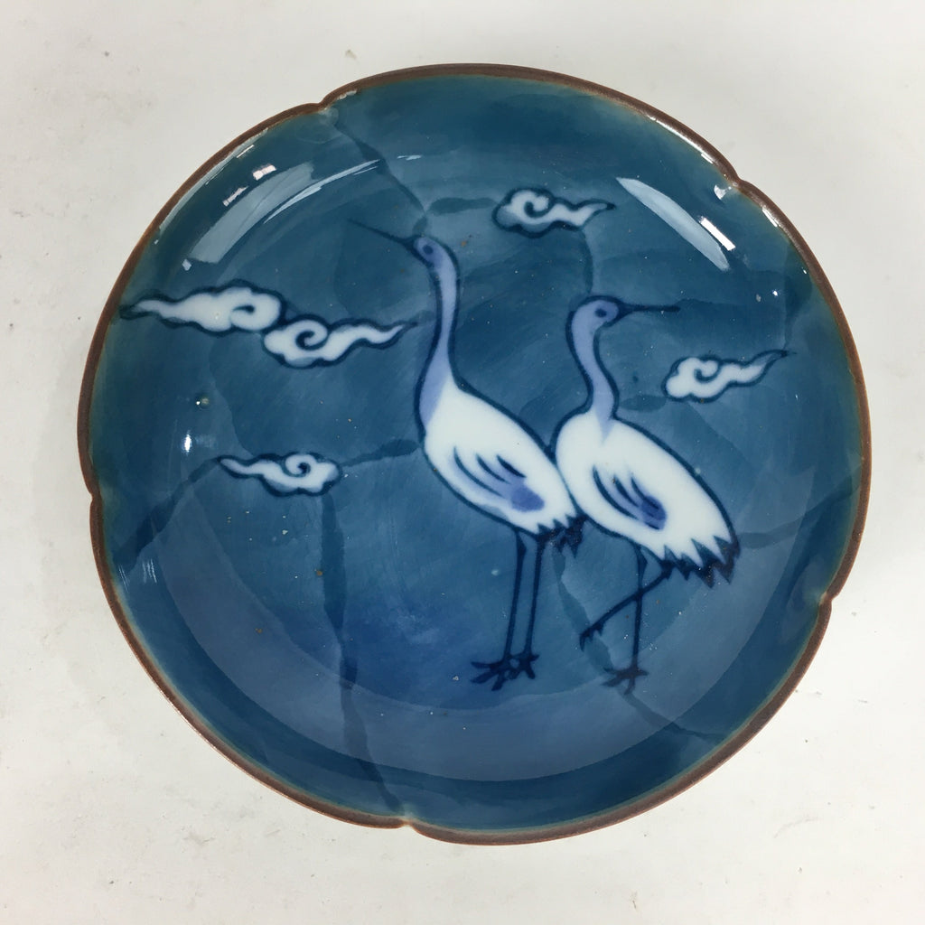 Japanese Porcelain Small Plate Kozara Vtg Round Pottery Blue Cloud Crane PP634