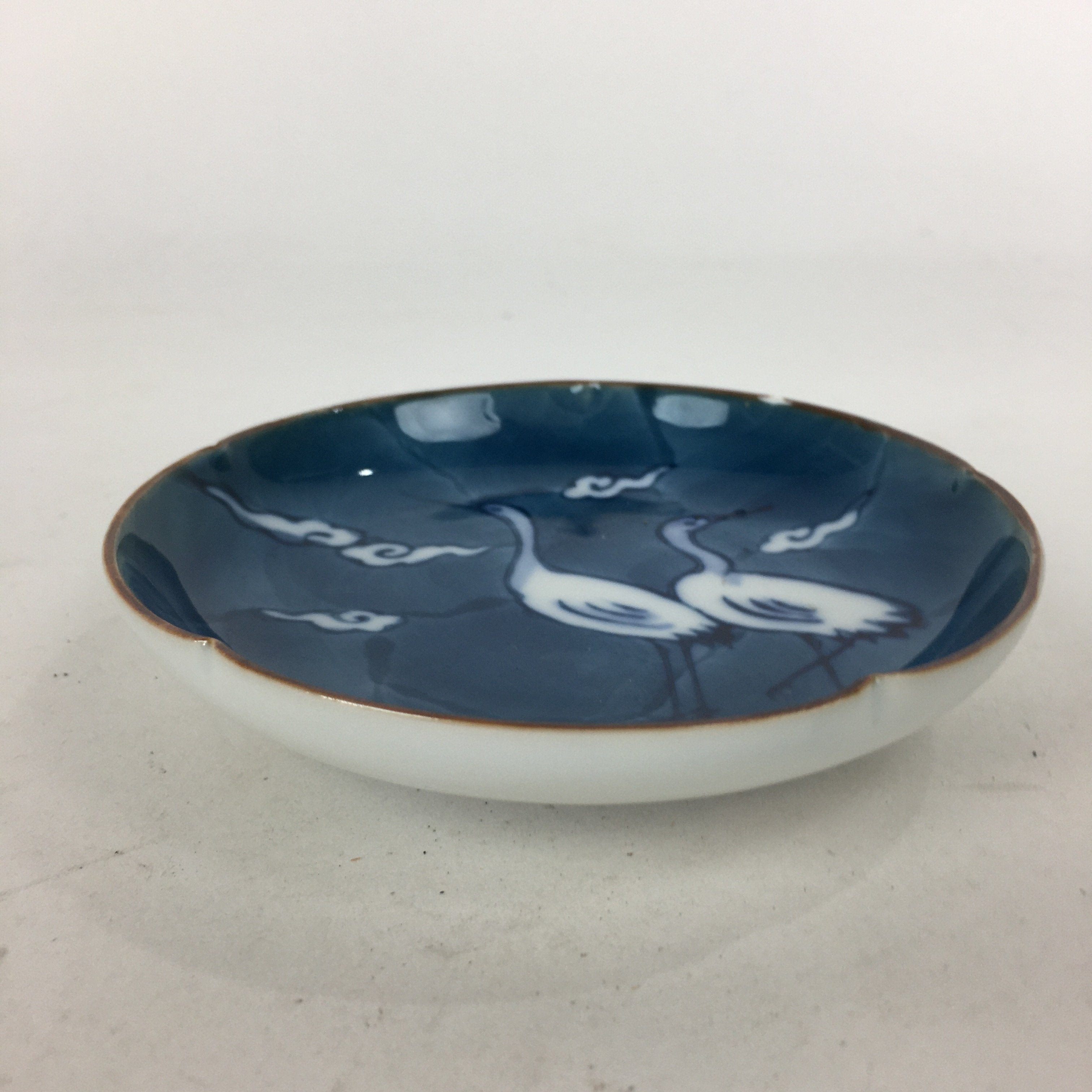 Japanese Porcelain Small Plate Kozara Vtg Round Pottery Blue Cloud Crane PP636