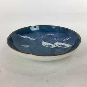 Japanese Porcelain Small Plate Kozara Vtg Round Pottery Blue Cloud Crane PP637
