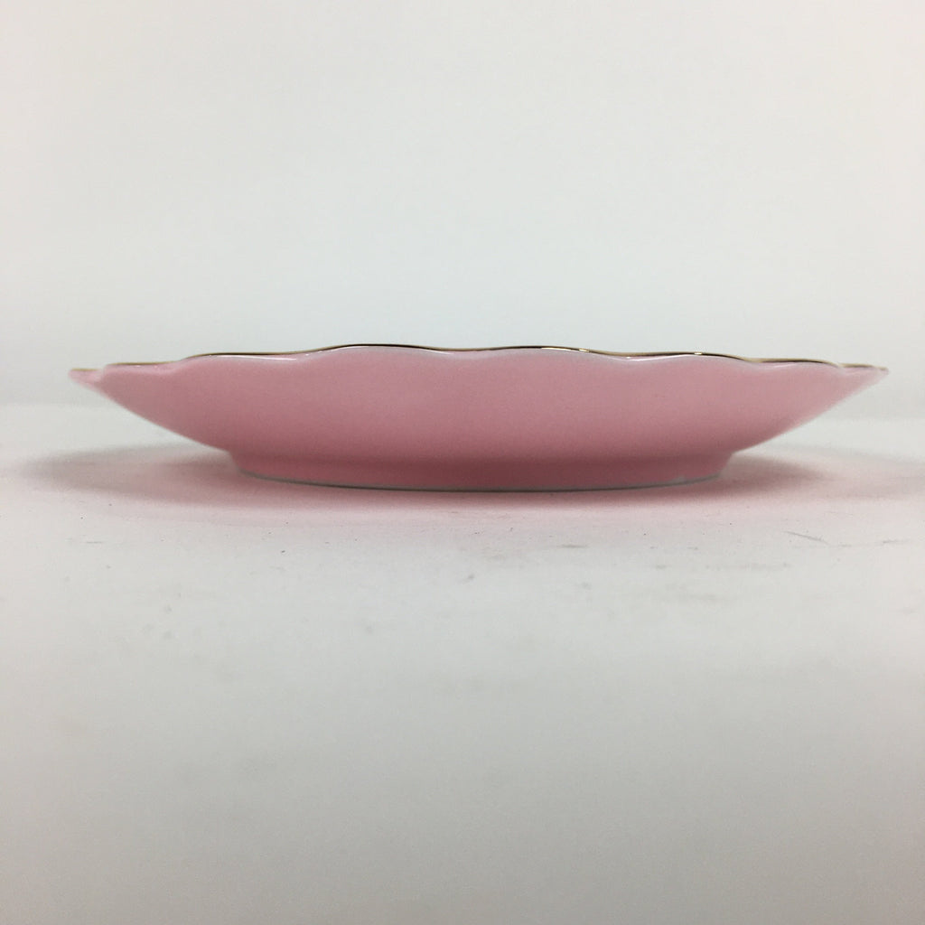 Japanese Porcelain Small Plate Kozara Vtg Shozan Light Pink Flower Shape QT135