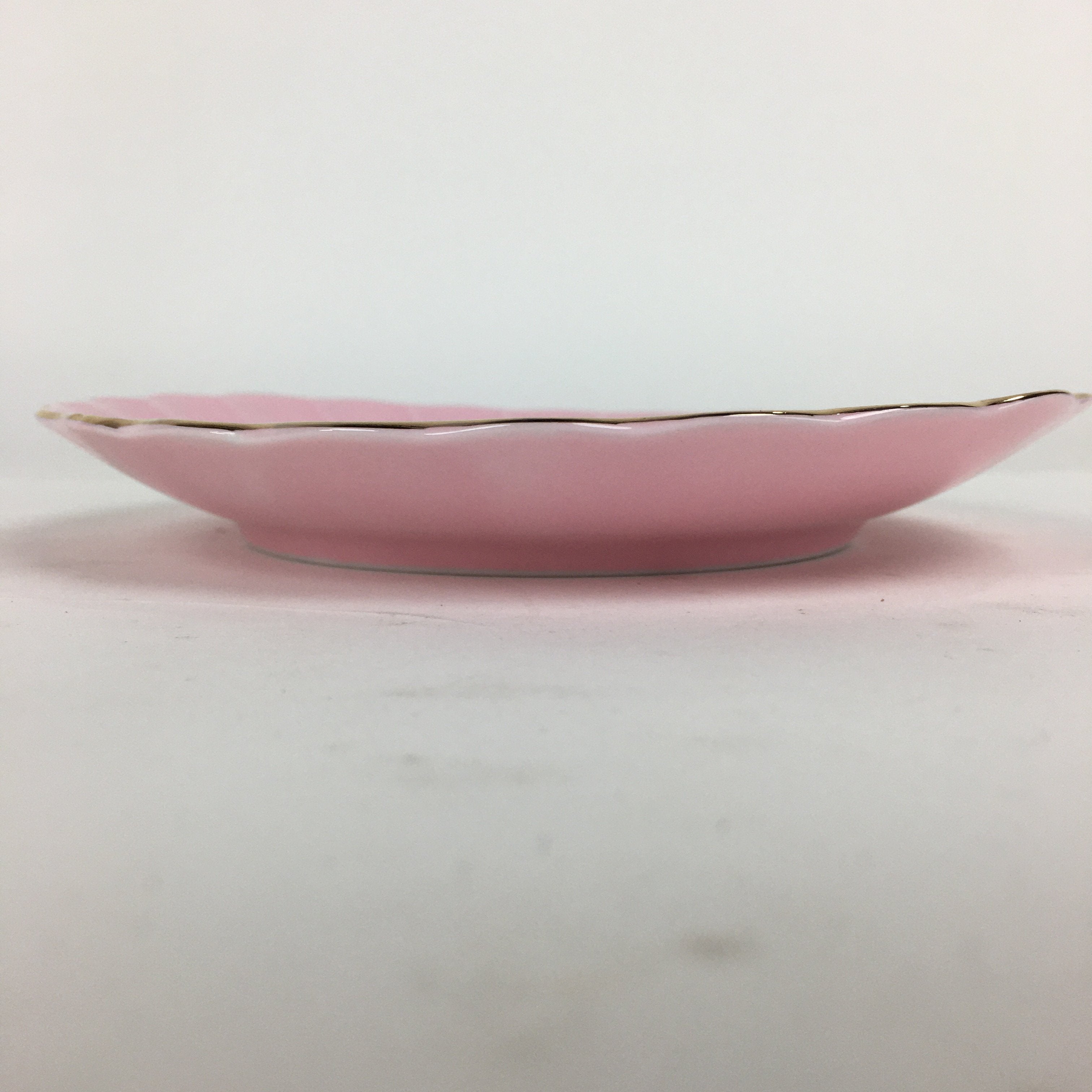 Japanese Porcelain Small Plate Kozara Vtg Shozan Light Pink Flower Shape QT135