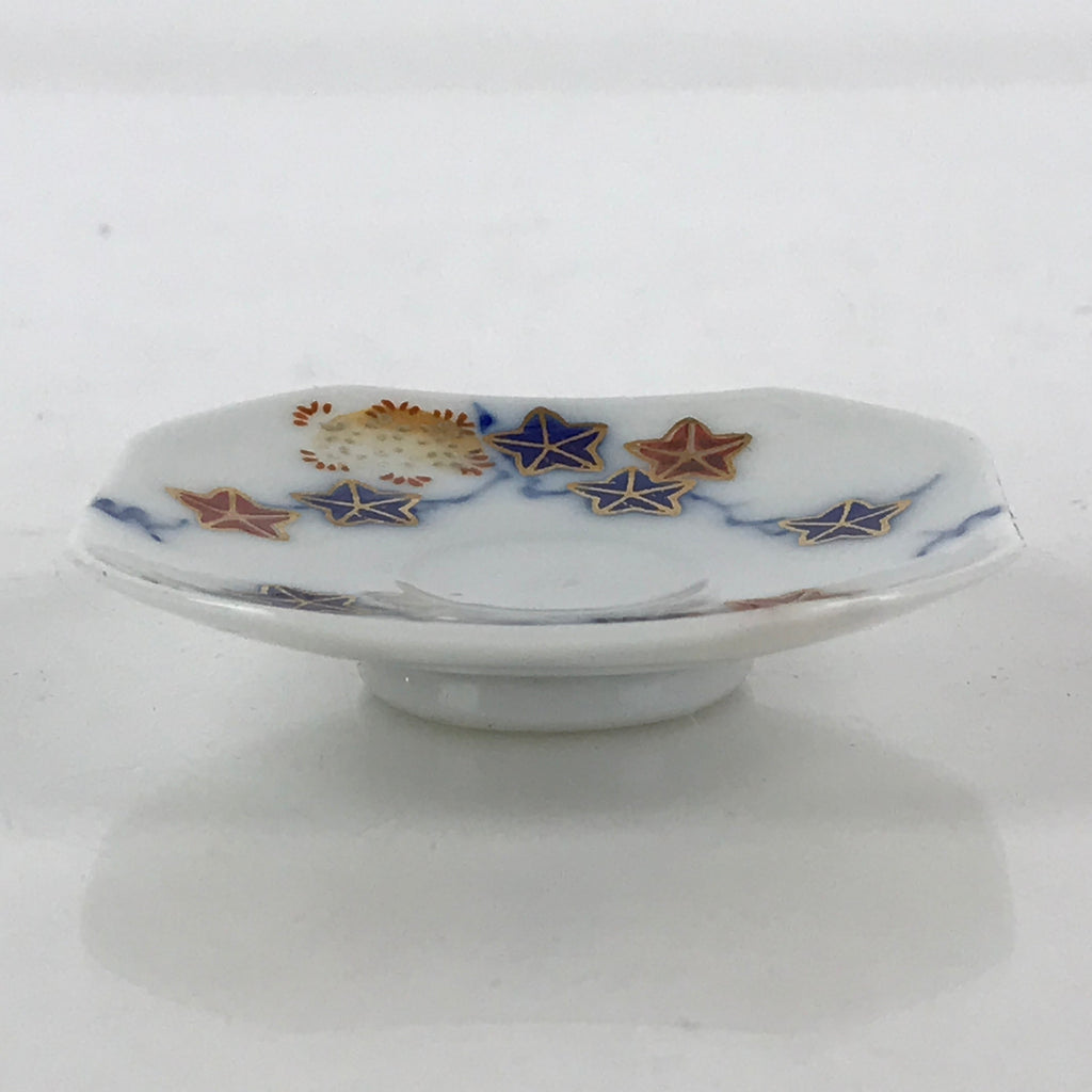 Japanese Porcelain Small Plate Mame-Zara Vtg Blue Red Stars Kozara White PY232