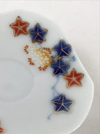 Japanese Porcelain Small Plate Mame-Zara Vtg Blue Red Stars Kozara White PY233