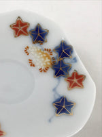 Japanese Porcelain Small Plate Mame-Zara Vtg Blue Red Stars Kozara White PY233