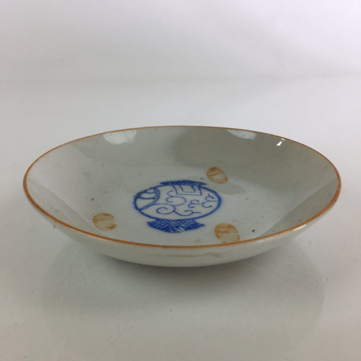 Japanese Porcelain Small Plate Vtg Gavel Old Coins Kozara White PY106