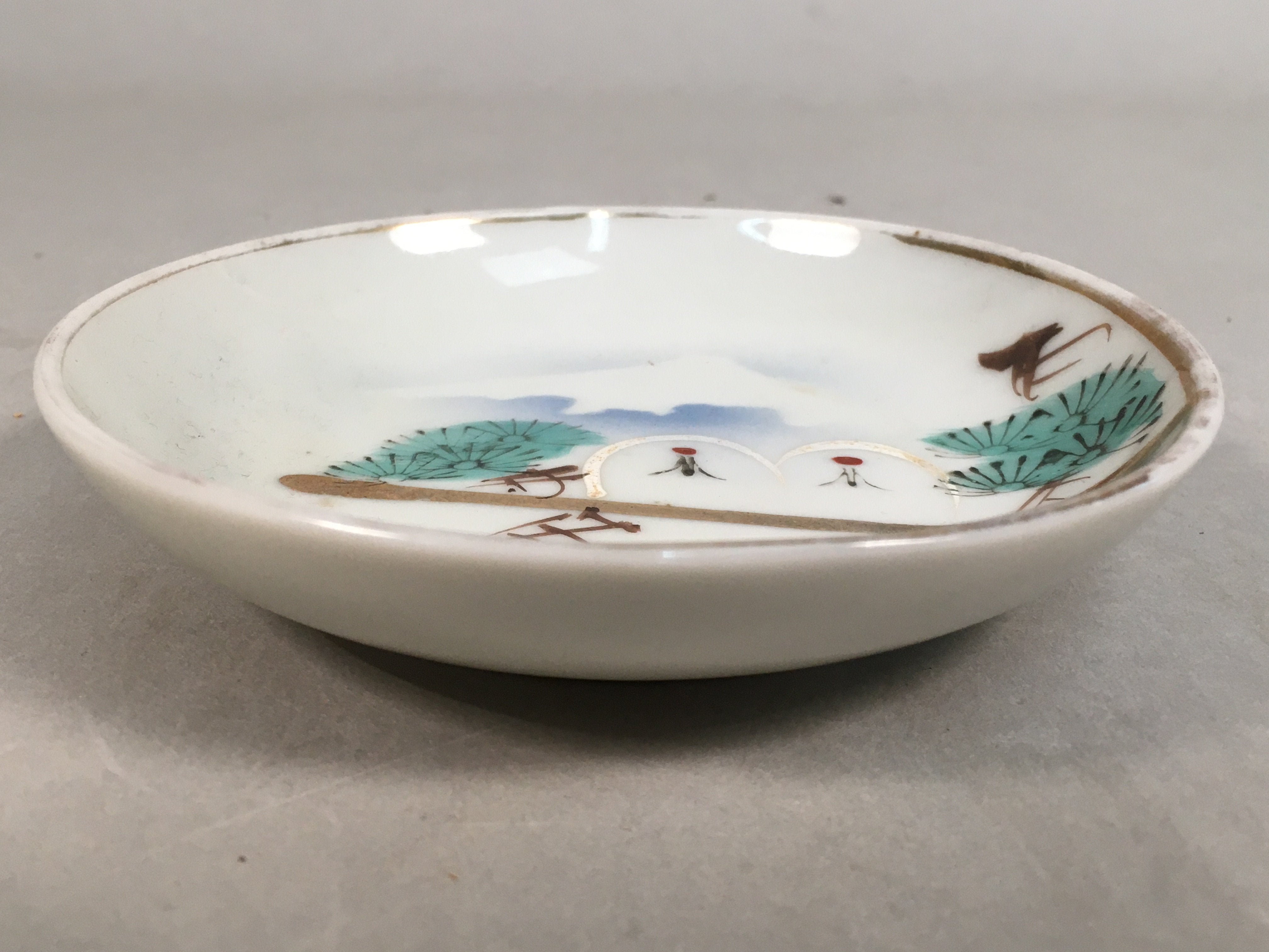 Japanese Porcelain Small Plate Vtg Kozara Mt.Fuji Gold Pine Tree PP381