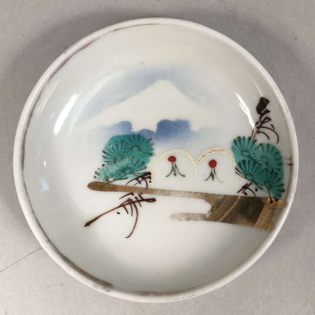 Japanese Porcelain Small Plate Vtg Kozara Mt.Fuji Gold Pine Tree PP383