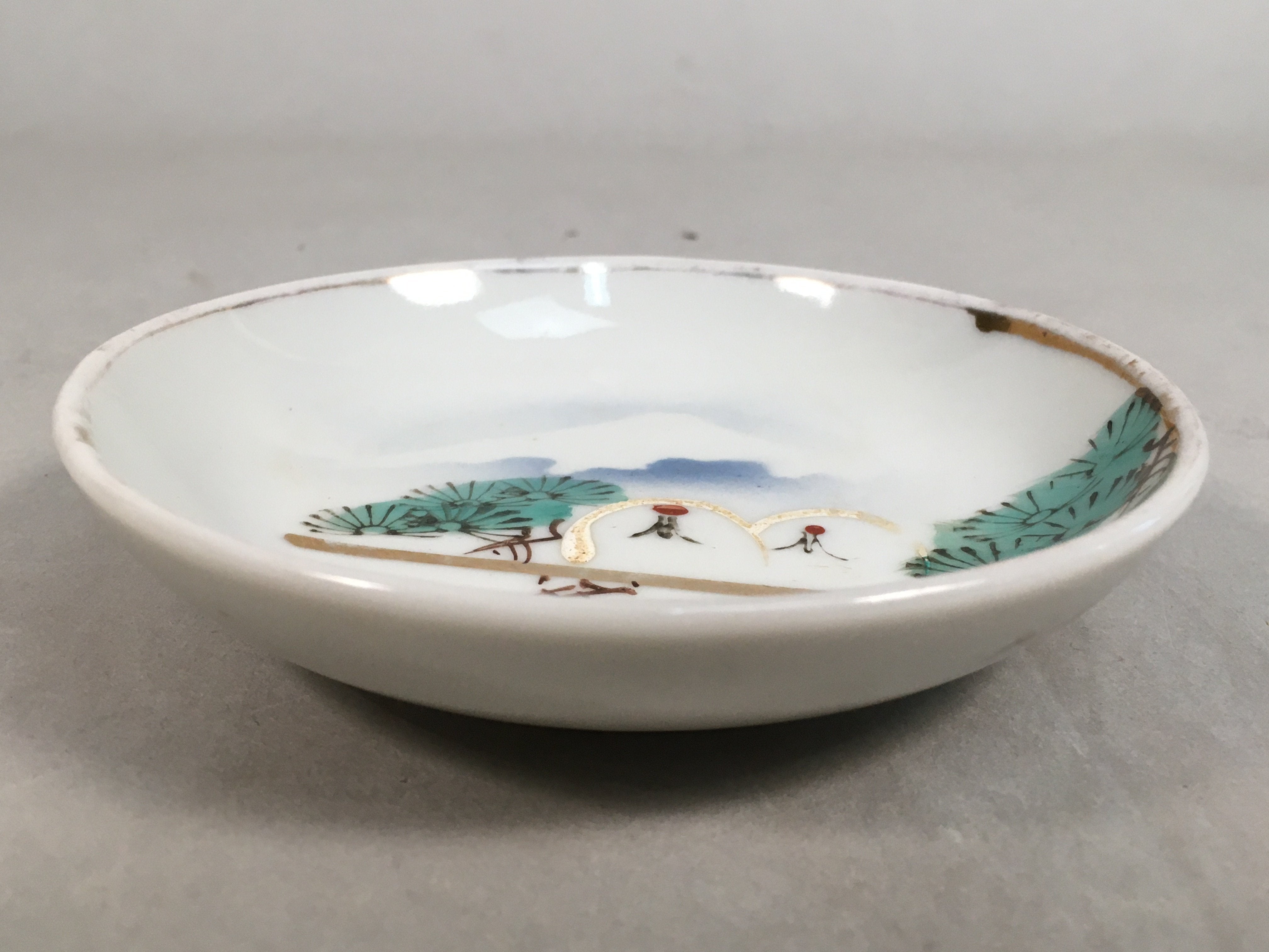 Japanese Porcelain Small Plate Vtg Kozara Mt.Fuji Gold Pine Tree PP384