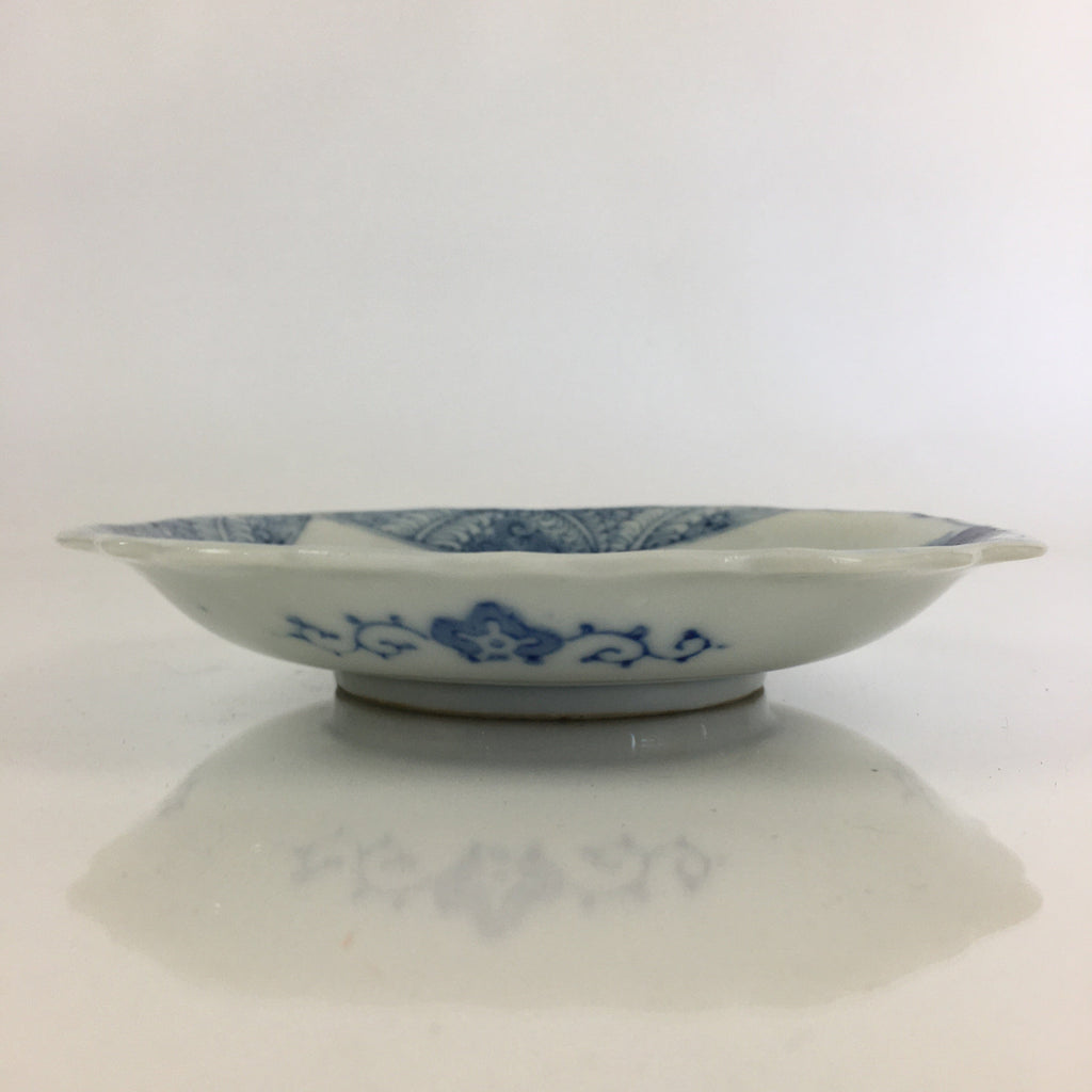 Japanese Porcelain Small Plate Vtg Landscape Of Mountain Village White Blue PY60