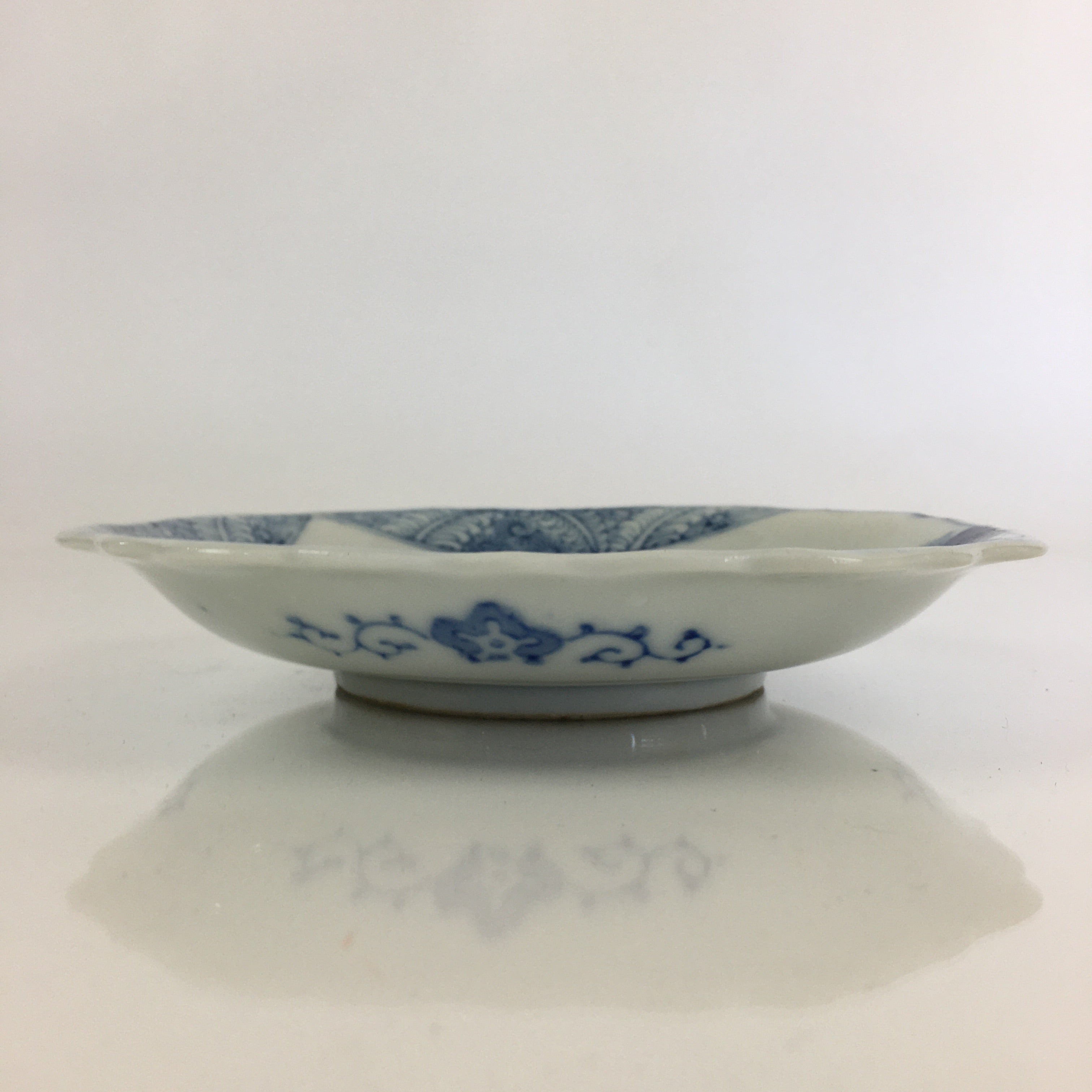 Japanese Porcelain Small Plate Vtg Landscape Of Mountain Village White Blue PY60