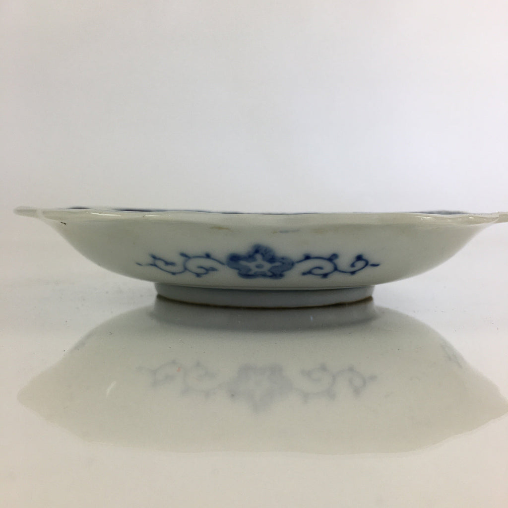 Japanese Porcelain Small Plate Vtg Landscape Of Mountain Village White Blue PY61