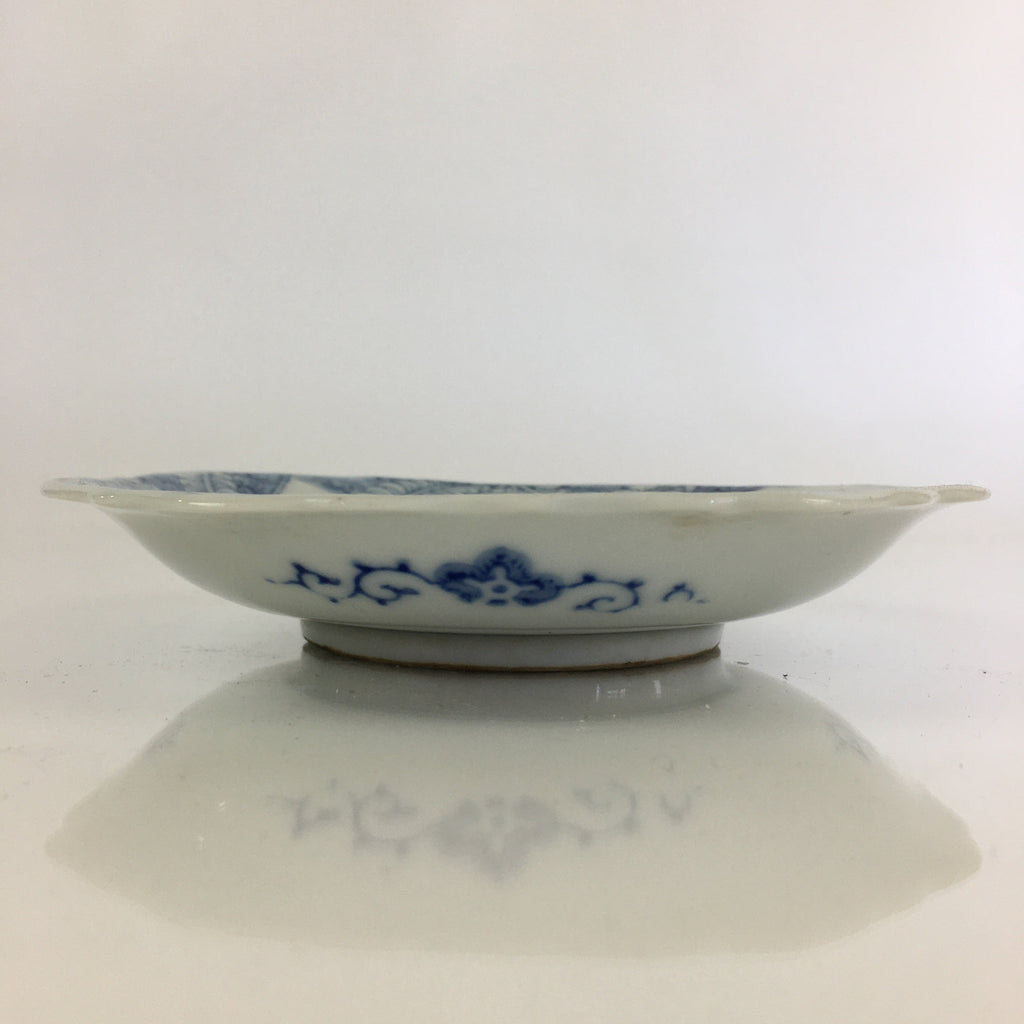 Japanese Porcelain Small Plate Vtg Landscape Of Mountain Village White Blue PY62