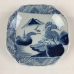 Japanese Porcelain Small Plate Vtg Landscape Of Mountain Village White Blue PY62